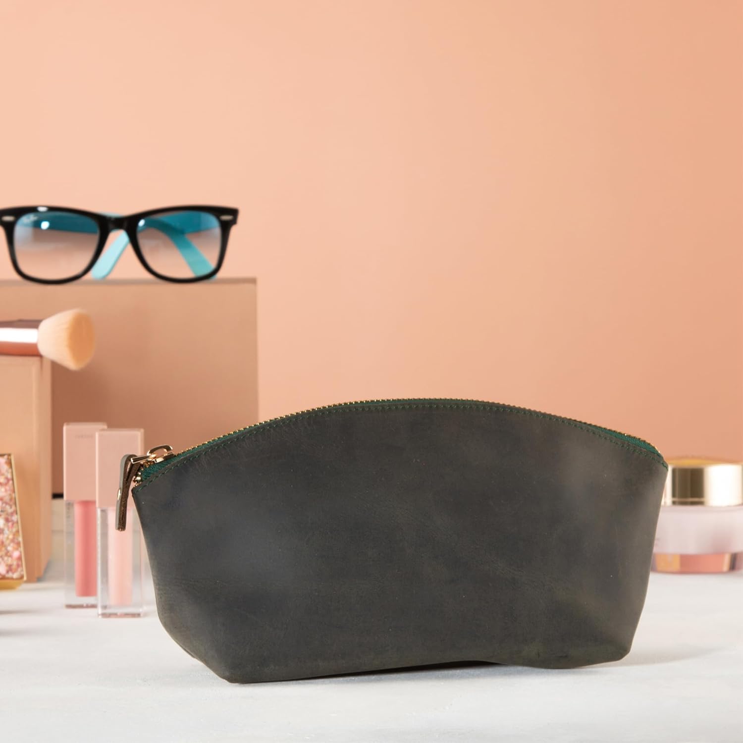 Premium Leder Kosmetiktasche Dunkel Grau