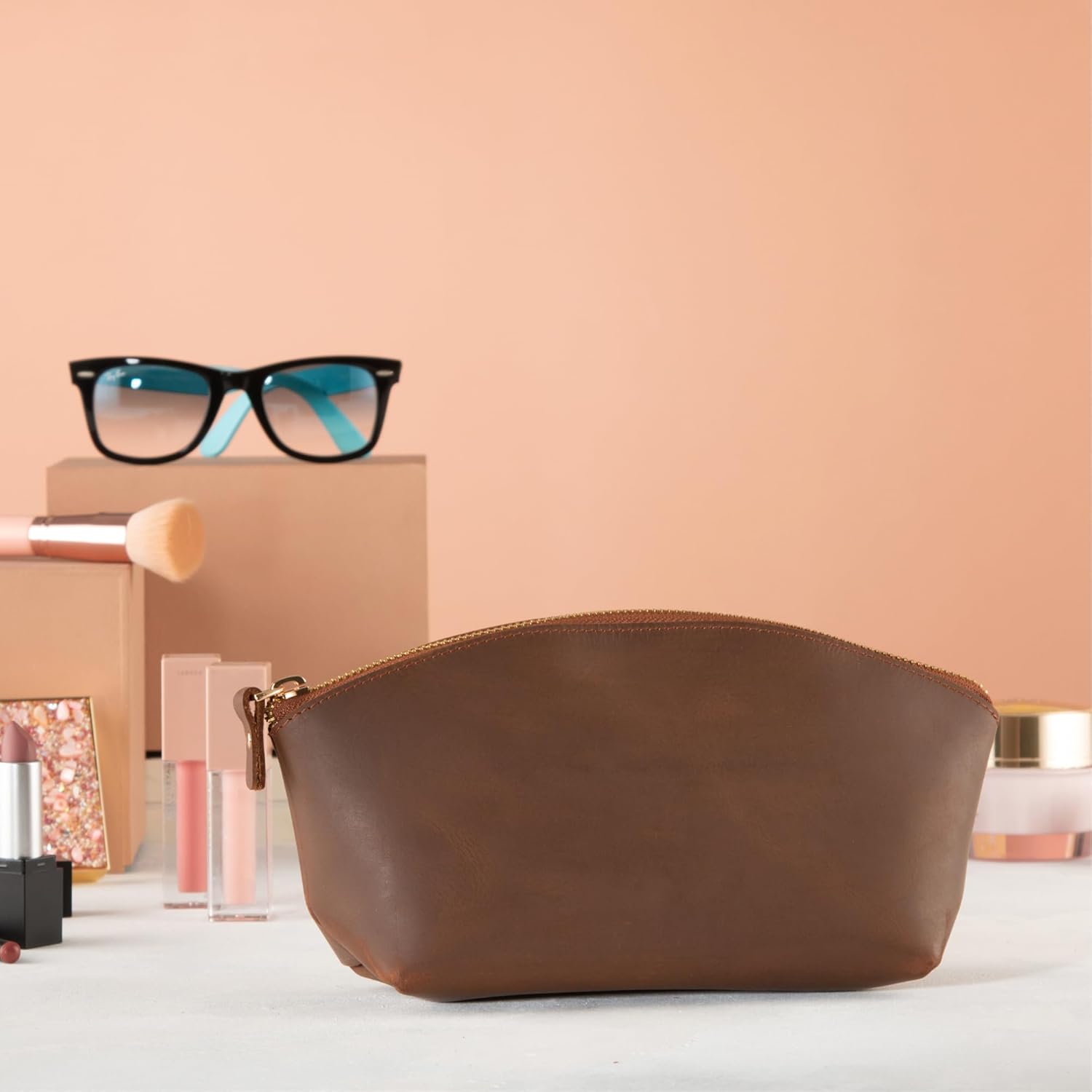 Premium Leder Kosmetiktasche Hazelnut