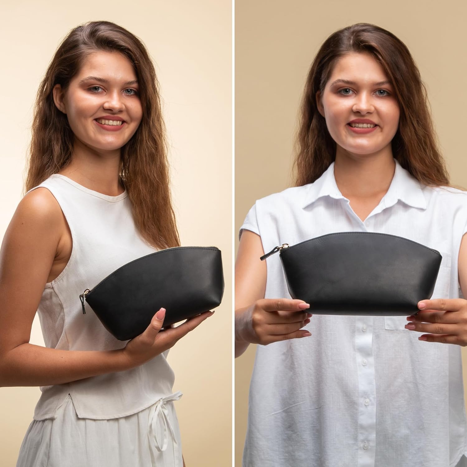 Premium Leder Kosmetiktasche Schwarz