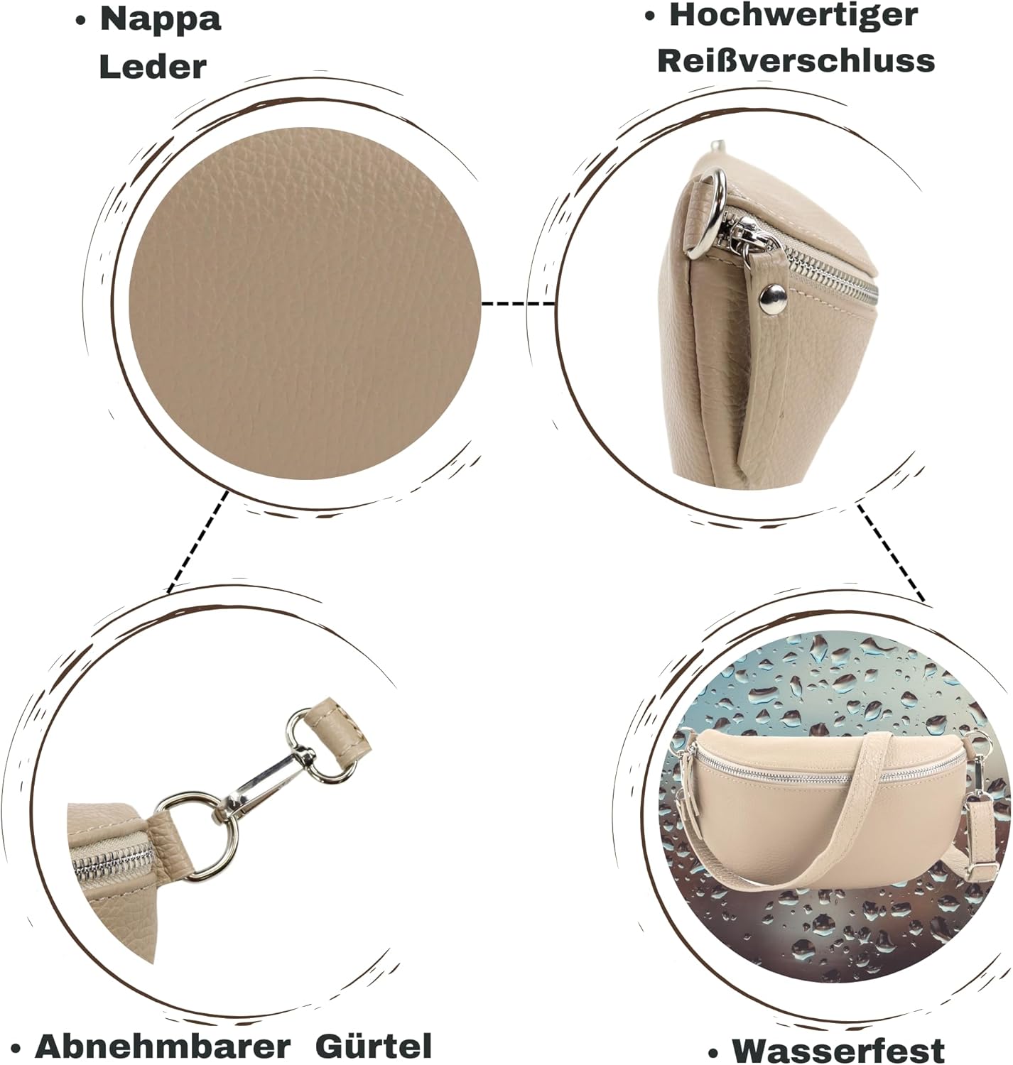 Premium Echtleder Damen Bauchtaschen Beige