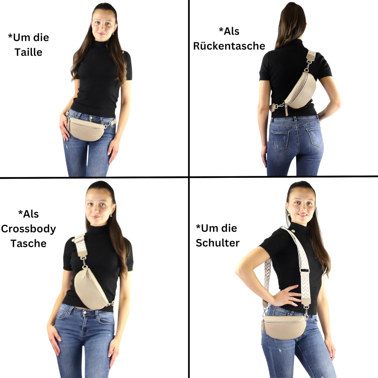 Premium Echtleder Damen Bauchtaschen Beige