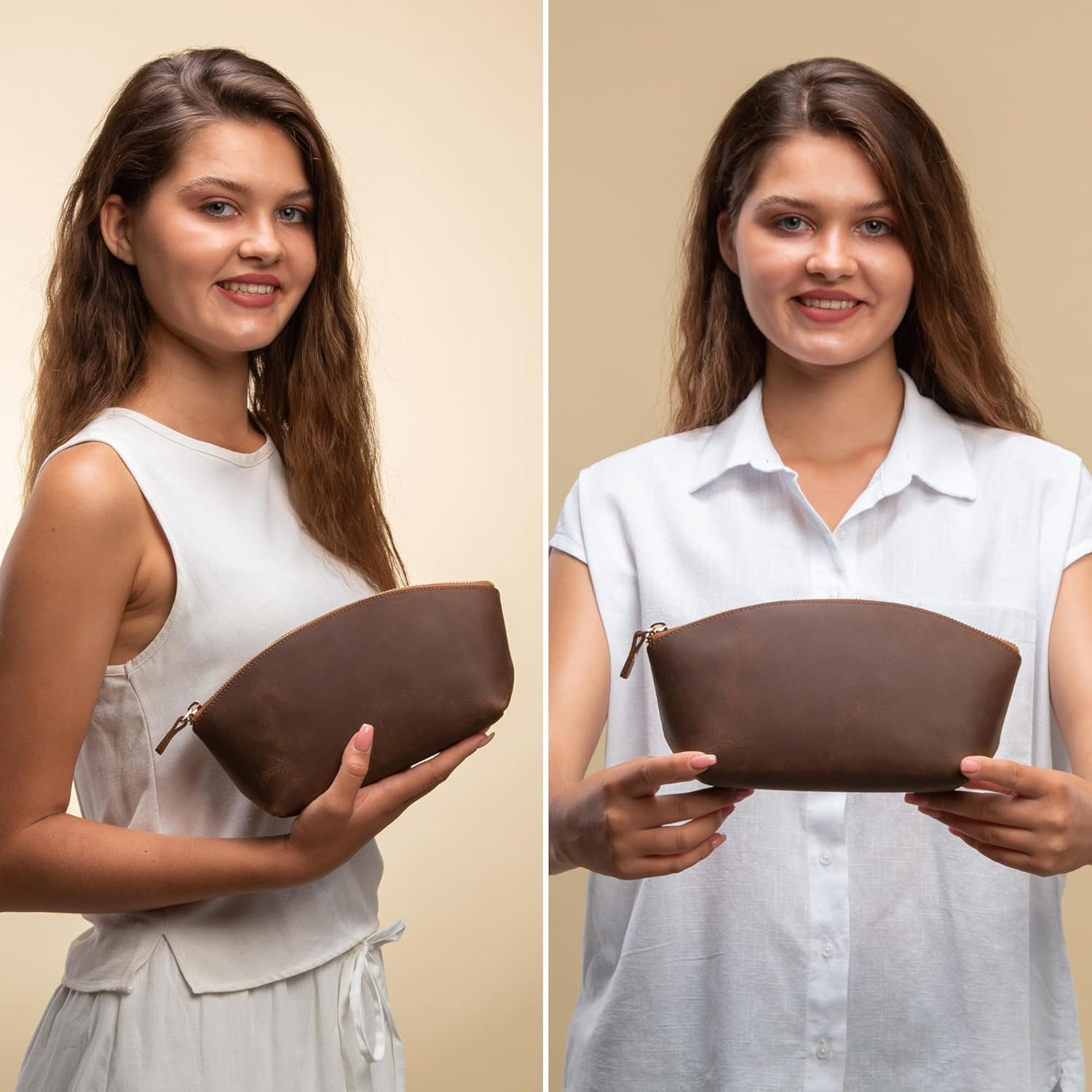 Premium Leder Kosmetiktasche Tobacco