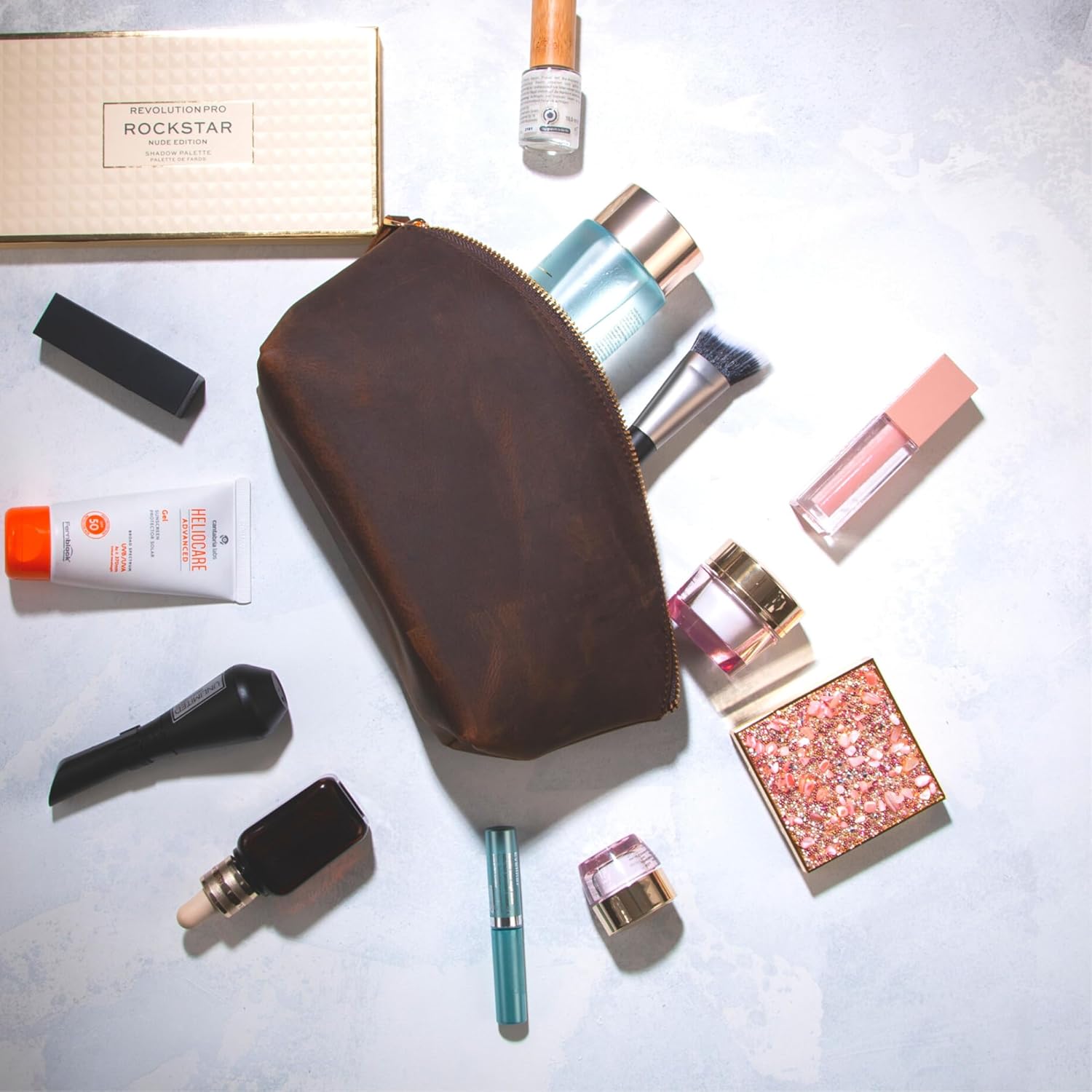 Premium Leder Kosmetiktasche Dark Tobacco