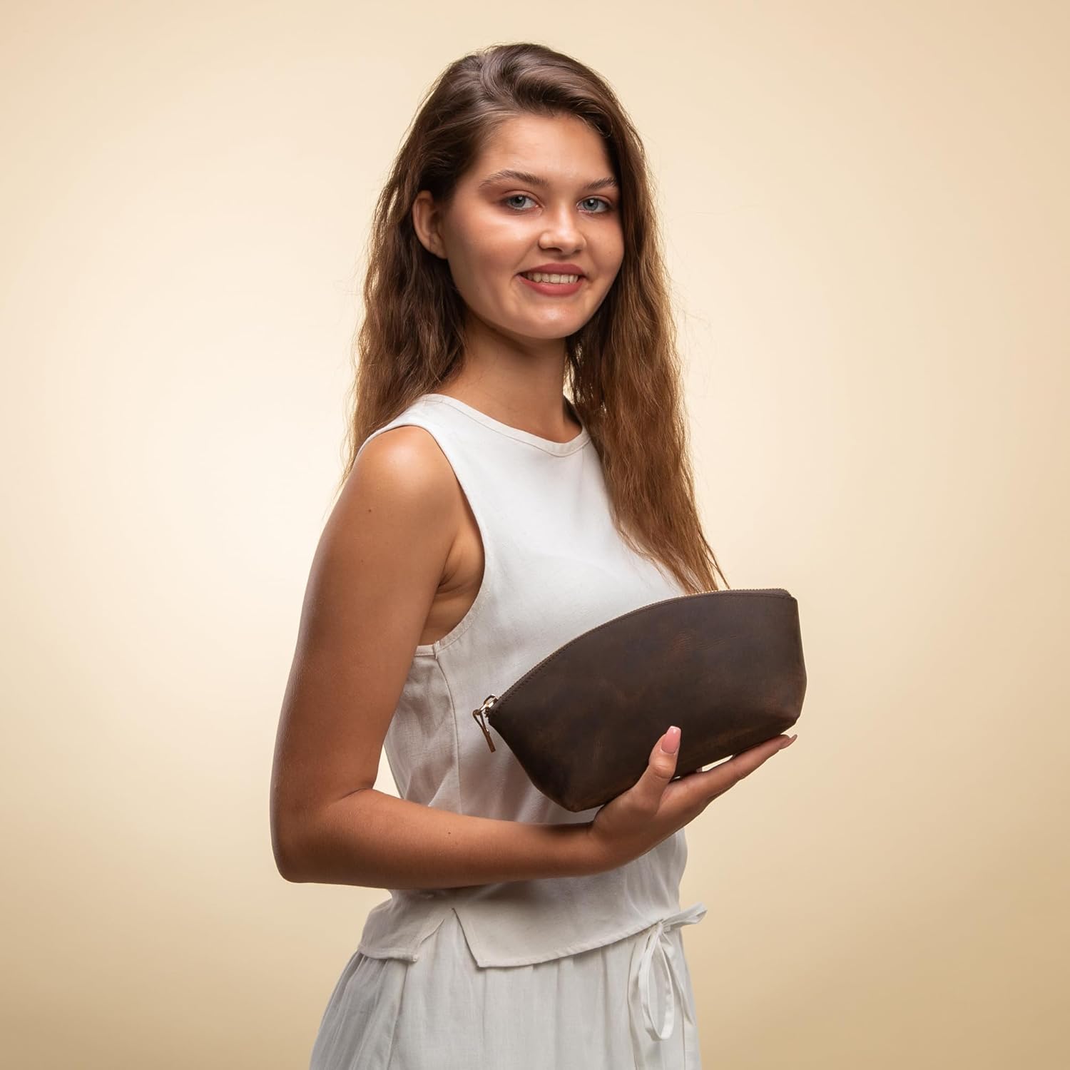 Premium Leder Kosmetiktasche Dark Tobacco