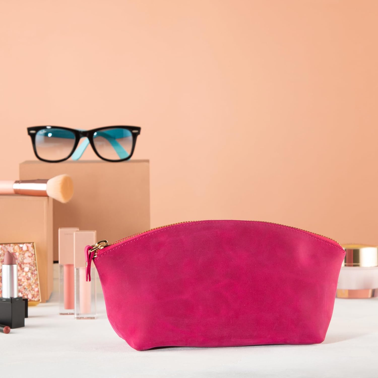 Premium Leder Kosmetiktasche Fuschia
