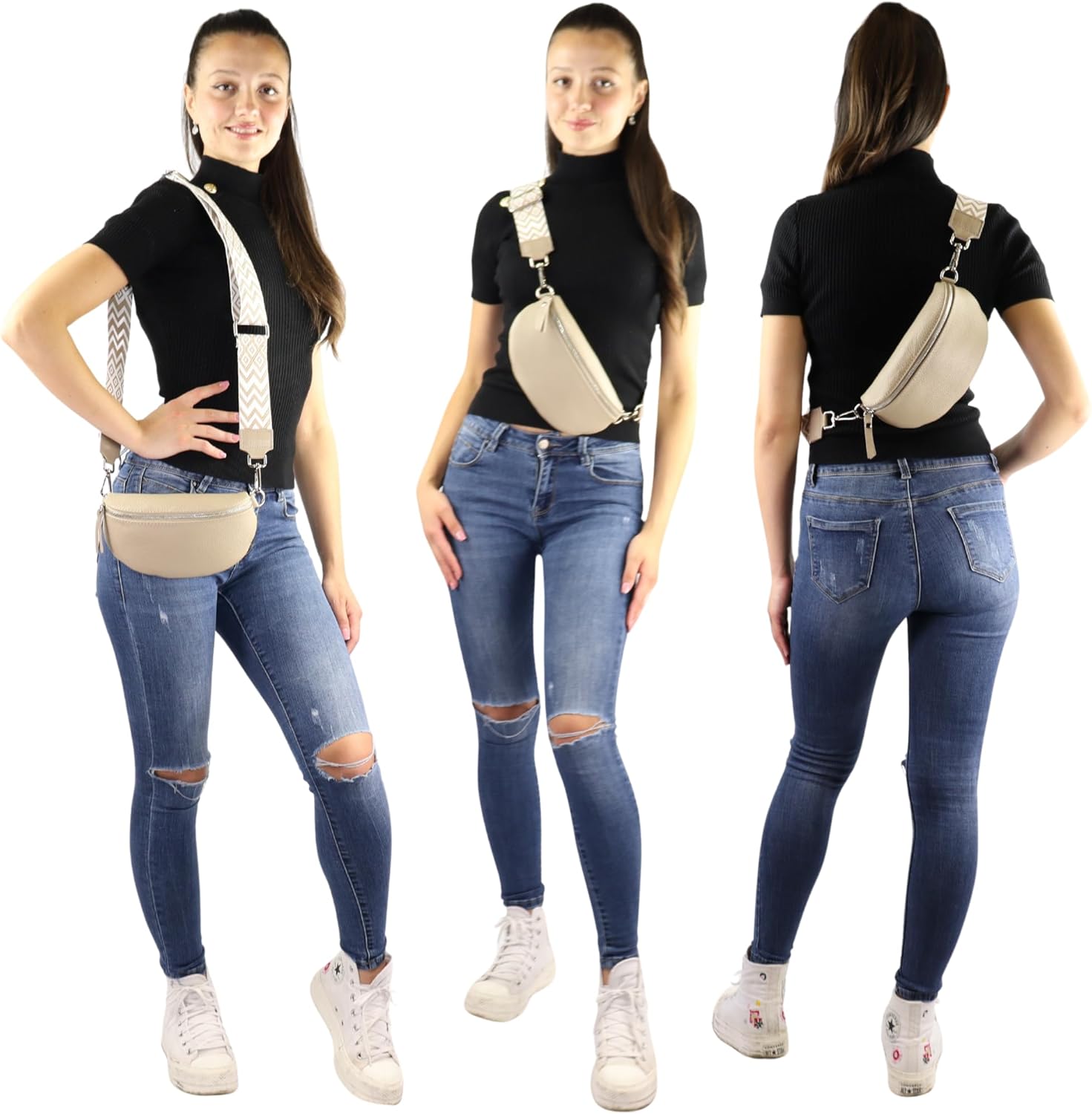 Premium Echtleder Damen Bauchtaschen Beige