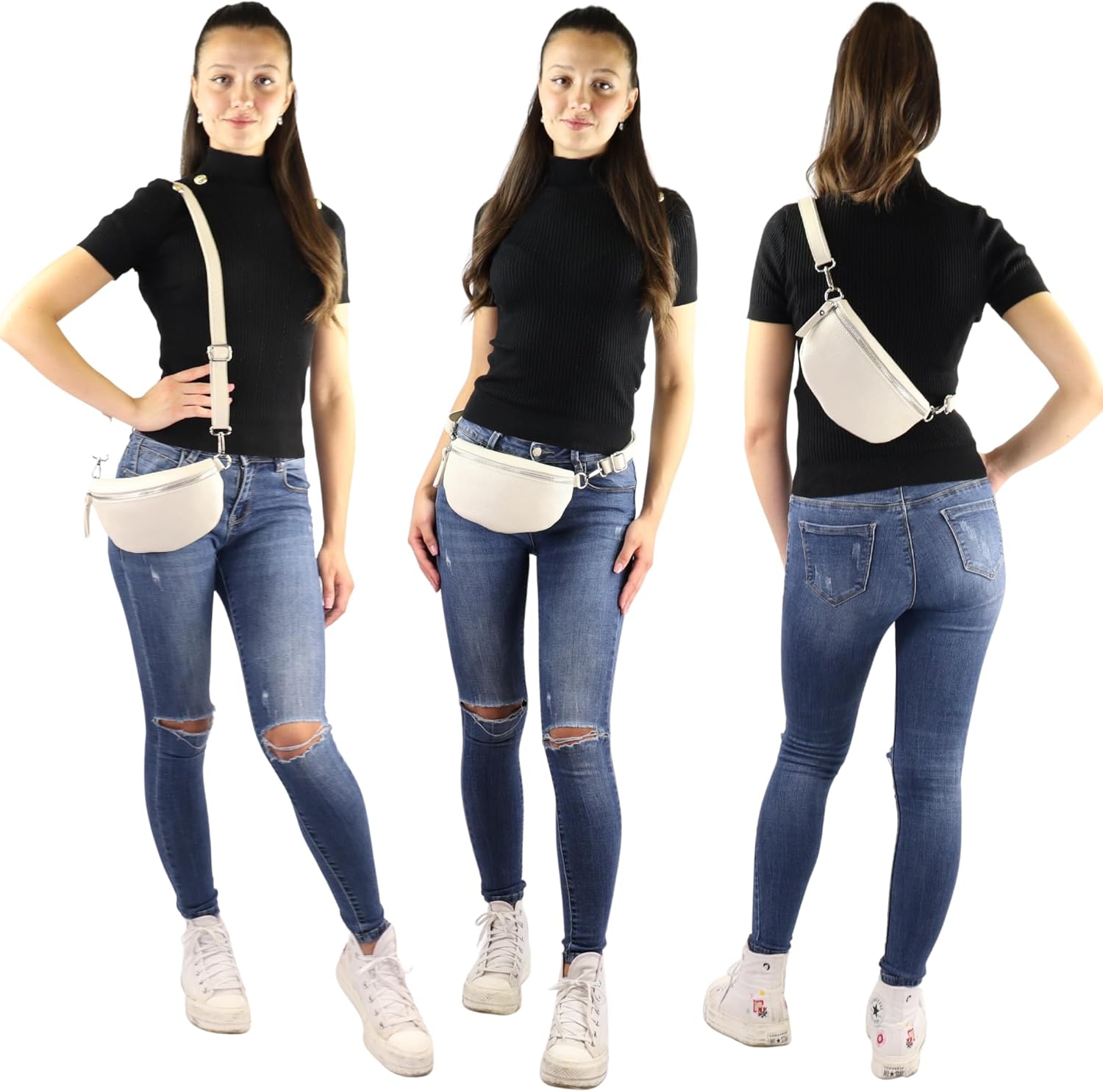 Premium Echtleder Damen Bauchtaschen creme