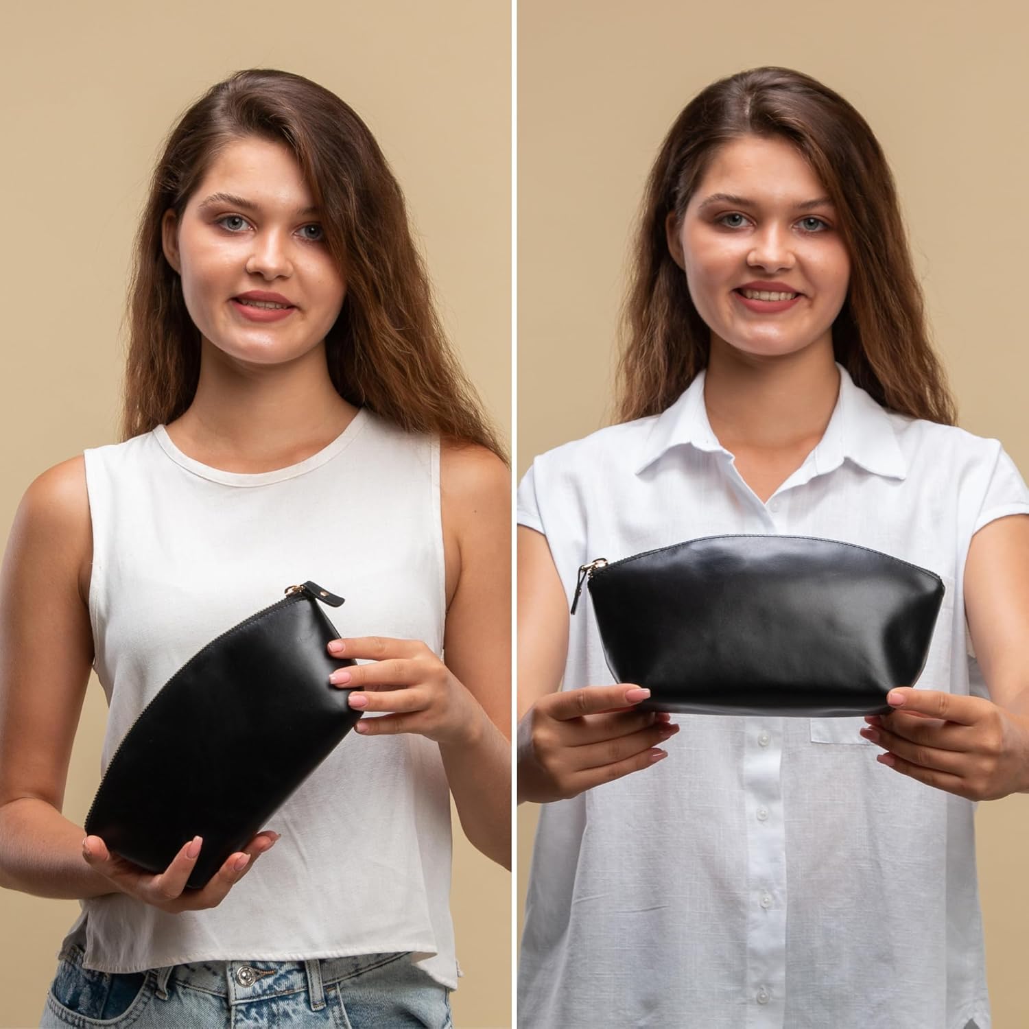 Premium Leder Kosmetiktasche Avanza Schwarz