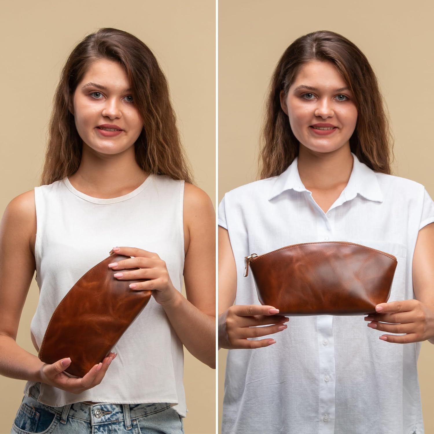 Premium Leder Kosmetiktasche Avanza Braun