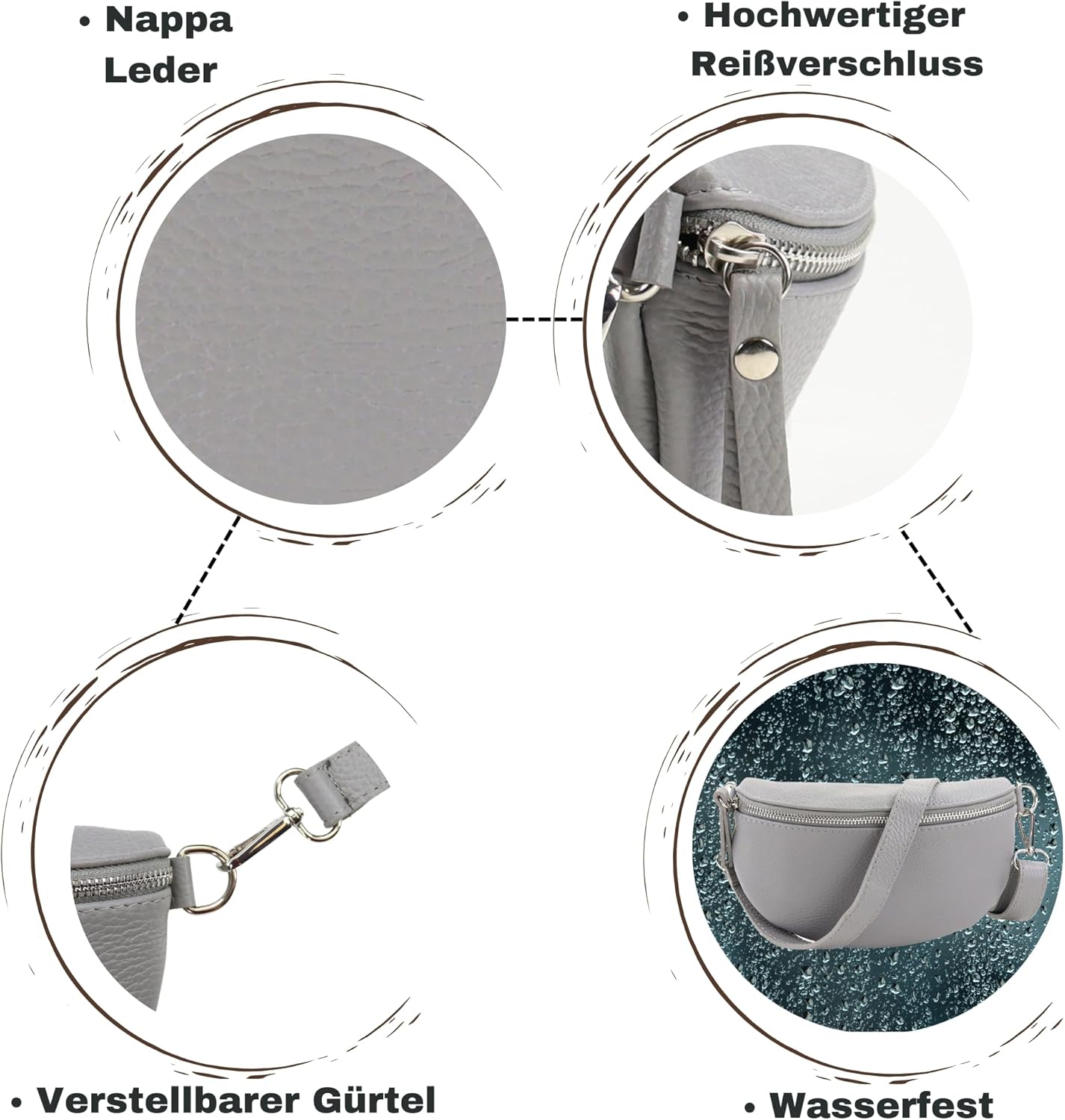 Premium Echtleder Damen Bauchtaschen Grau