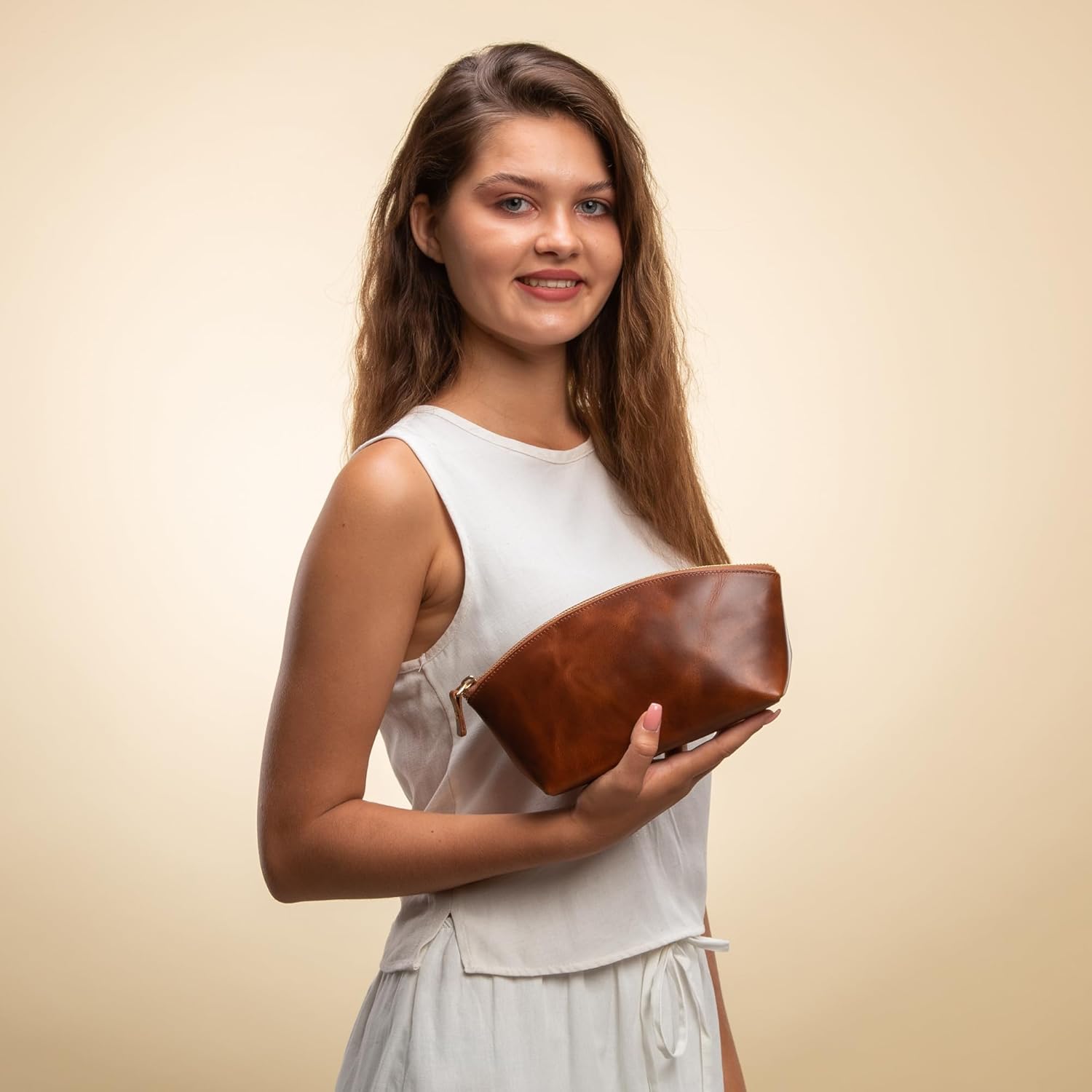 Premium Leder Kosmetiktasche Avanza Braun