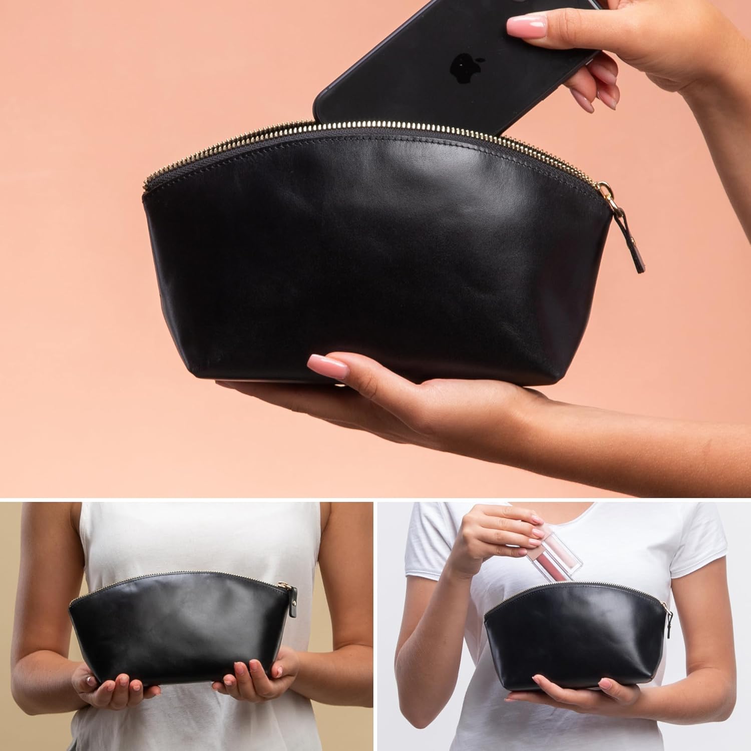 Premium Leder Kosmetiktasche Avanza Schwarz