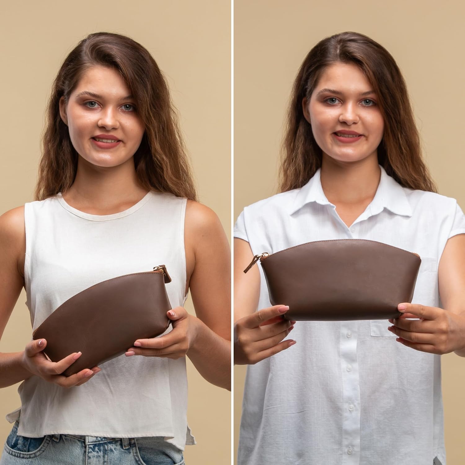 Premium Leder Kosmetiktasche Hazelnut