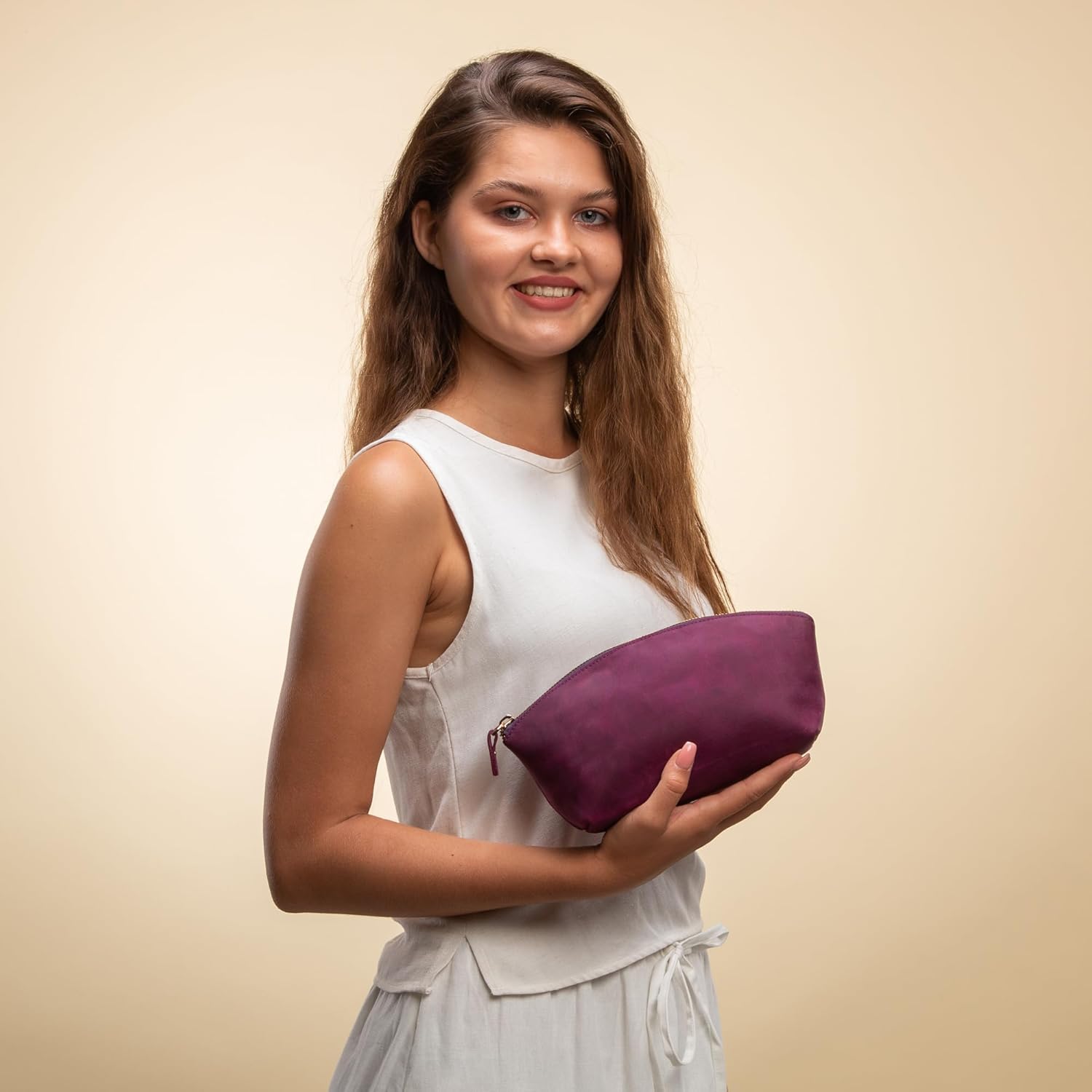 Premium Leder Kosmetiktasche Lila