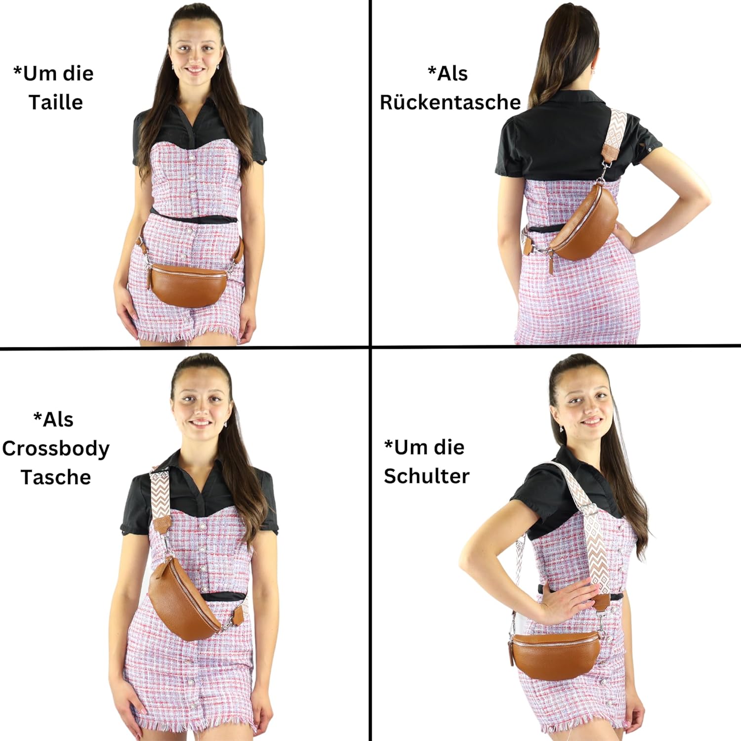 Premium Echtleder Damen Bauchtaschen Braun