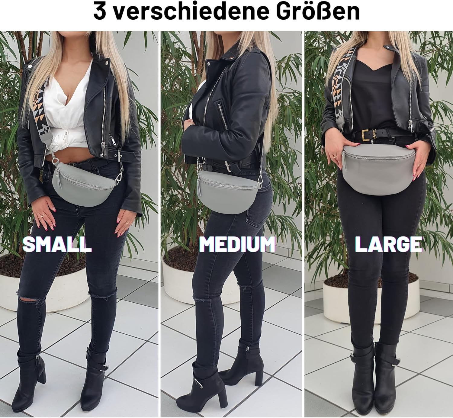 Premium Echtleder Damen Bauchtaschen Grau