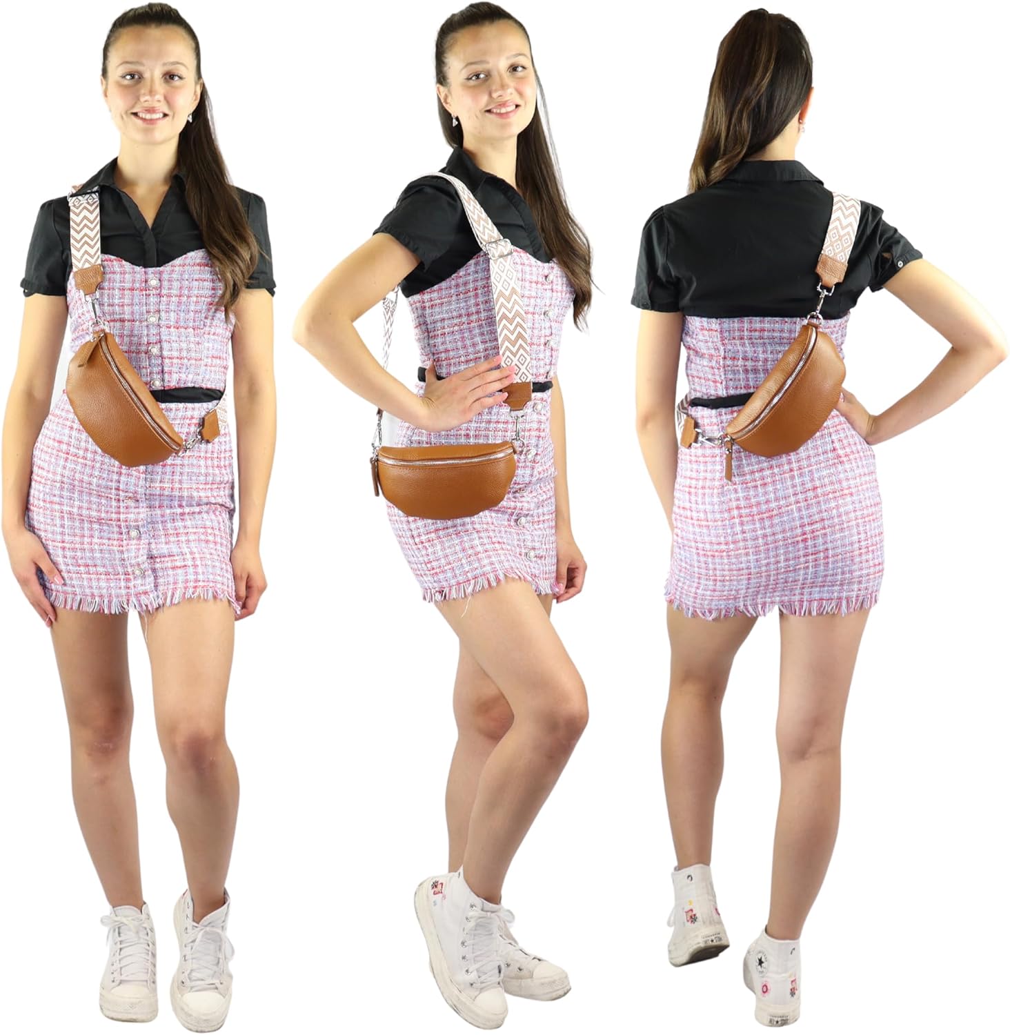 Premium Echtleder Damen Bauchtaschen Braun