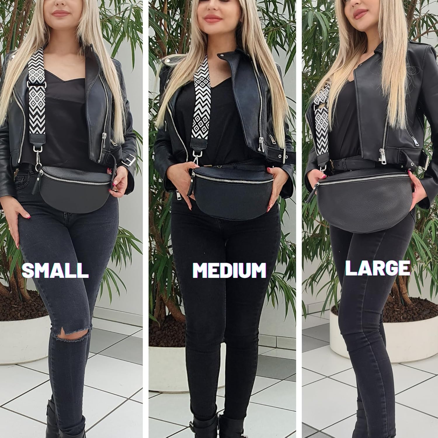 Premium Echtleder Damen Bauchtaschen Schwarz