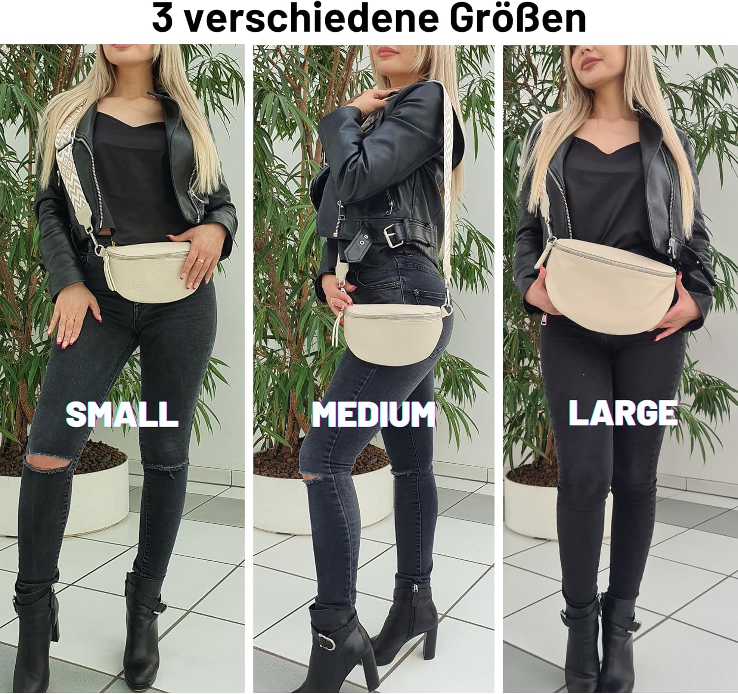 Premium Echtleder Damen Bauchtaschen creme