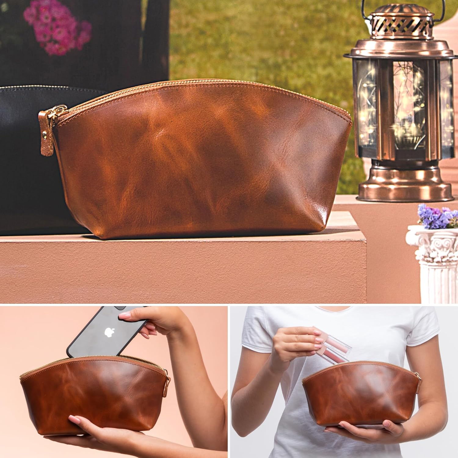 Premium Leder Kosmetiktasche Avanza Braun