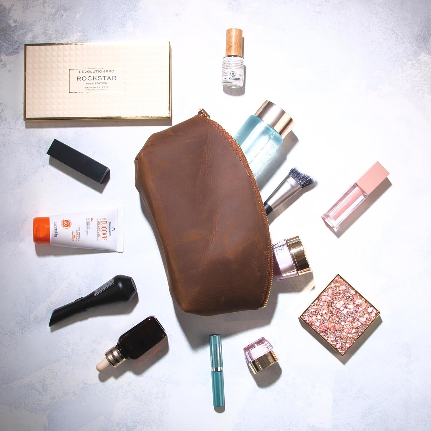 Premium Leder Kosmetiktasche Tobacco