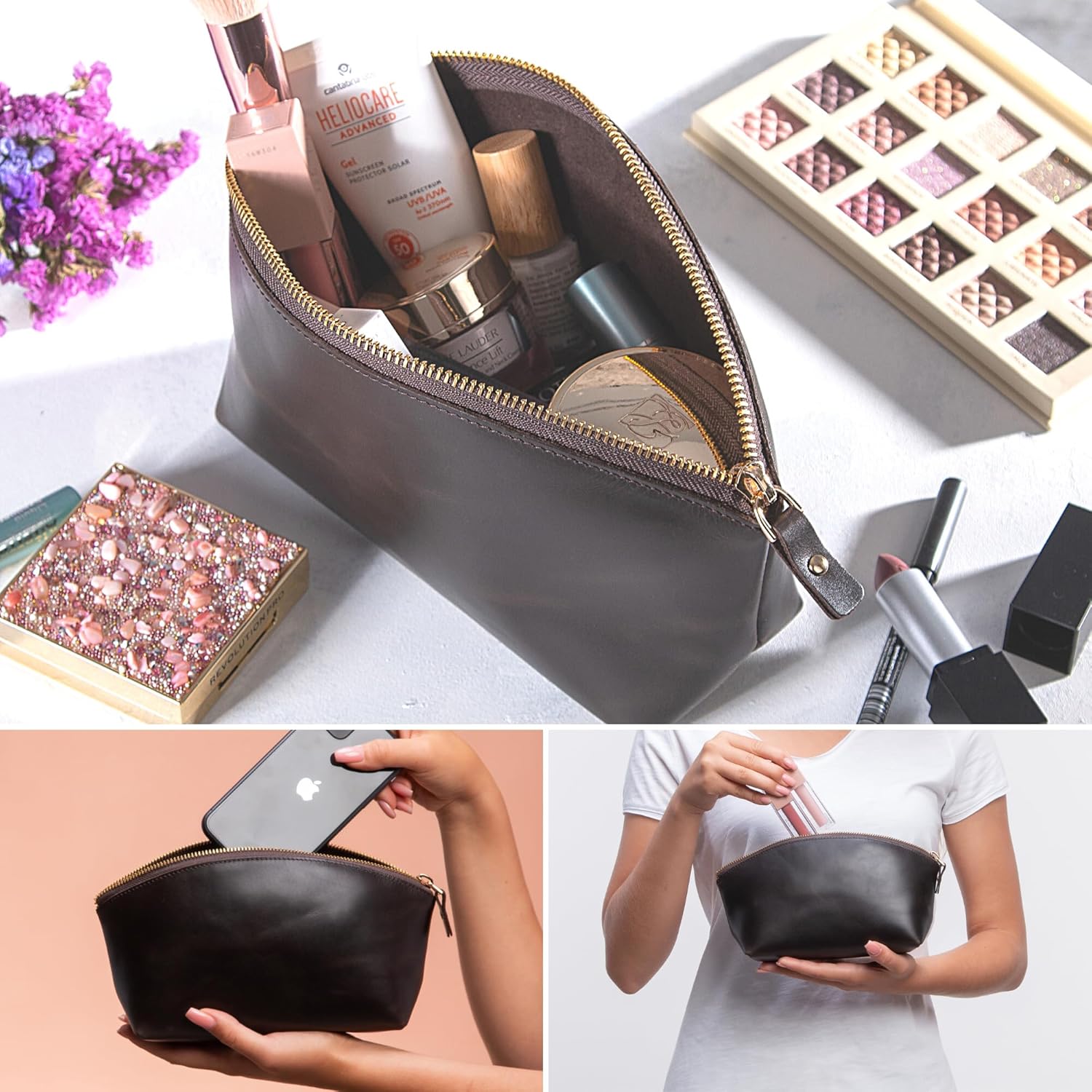 Premium Leder Kosmetiktasche Avanza Chestnut