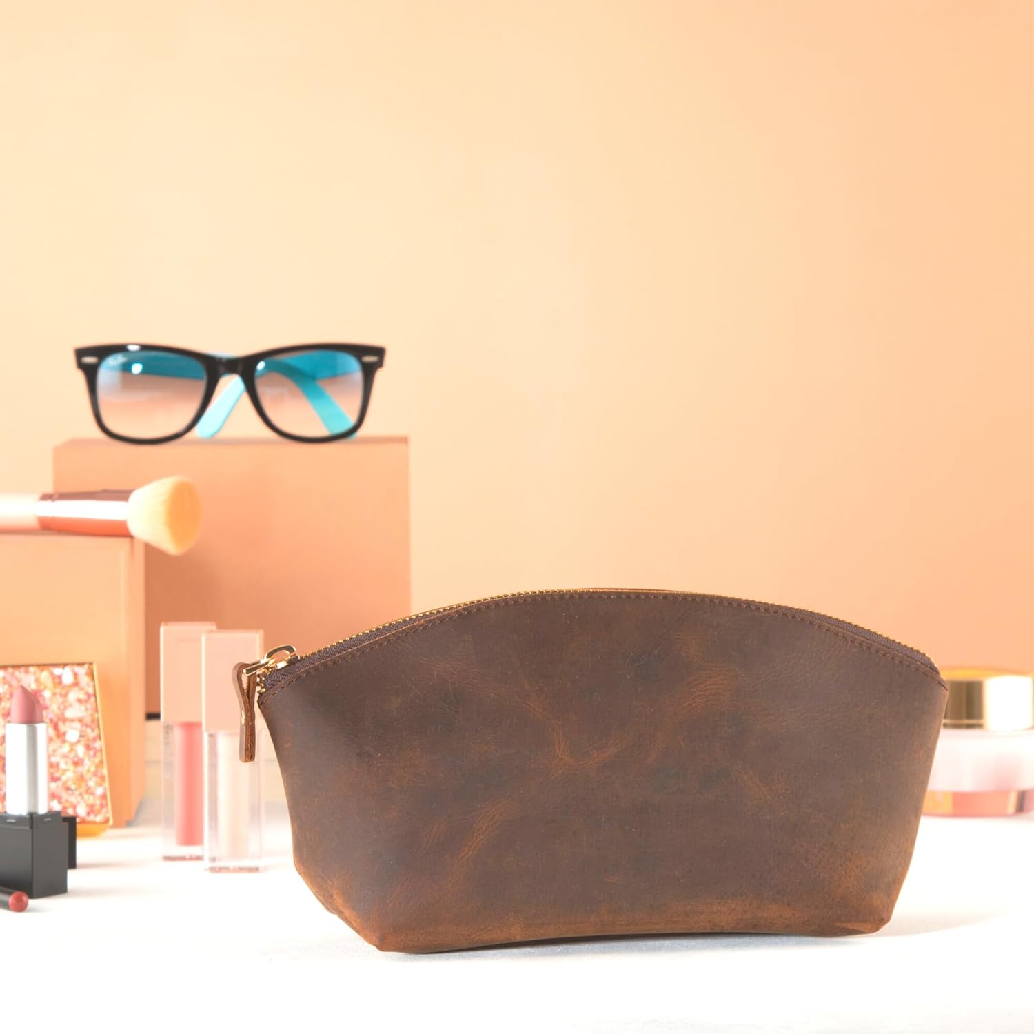 Premium Leder Kosmetiktasche Dark Tobacco