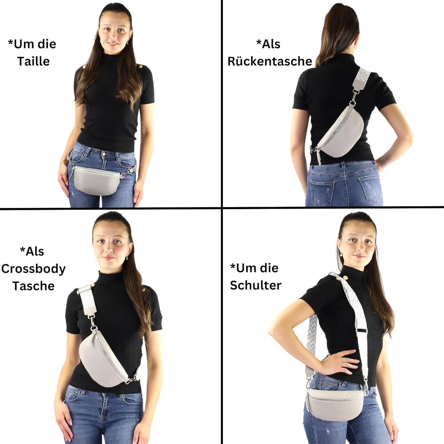 Premium Echtleder Damen Bauchtaschen Grau