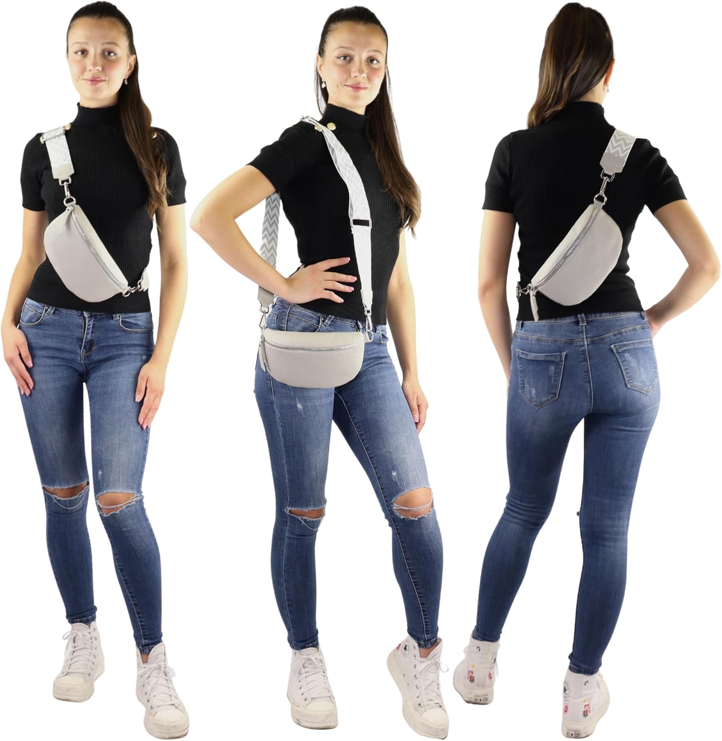 Premium Echtleder Damen Bauchtaschen Grau