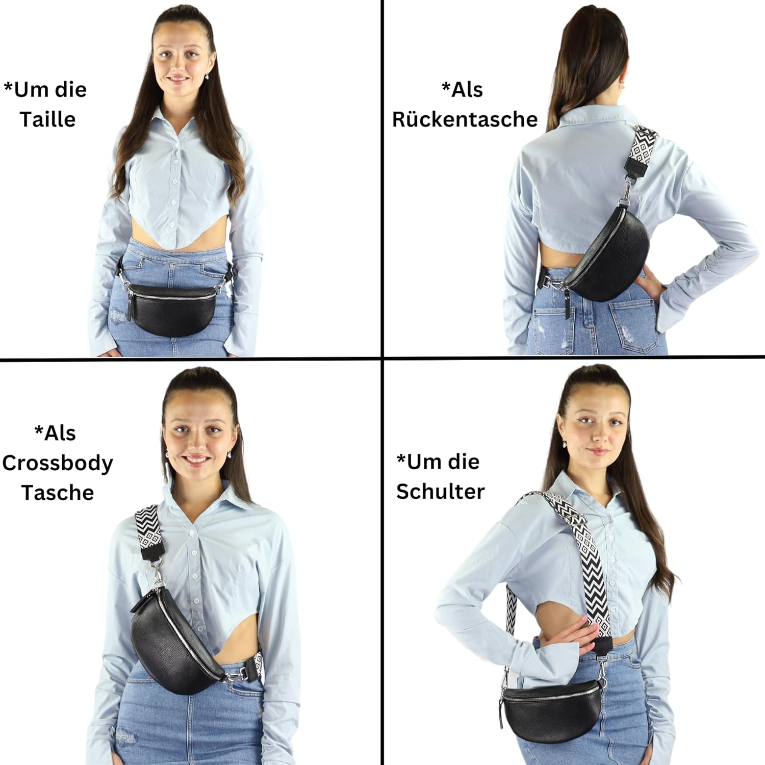 Premium Echtleder Damen Bauchtaschen Schwarz