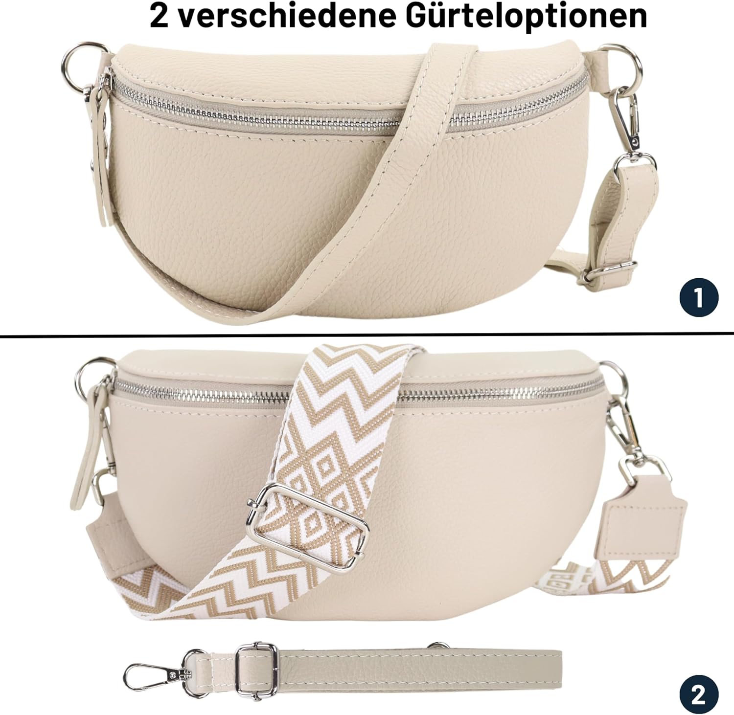 Premium Echtleder Damen Bauchtaschen creme