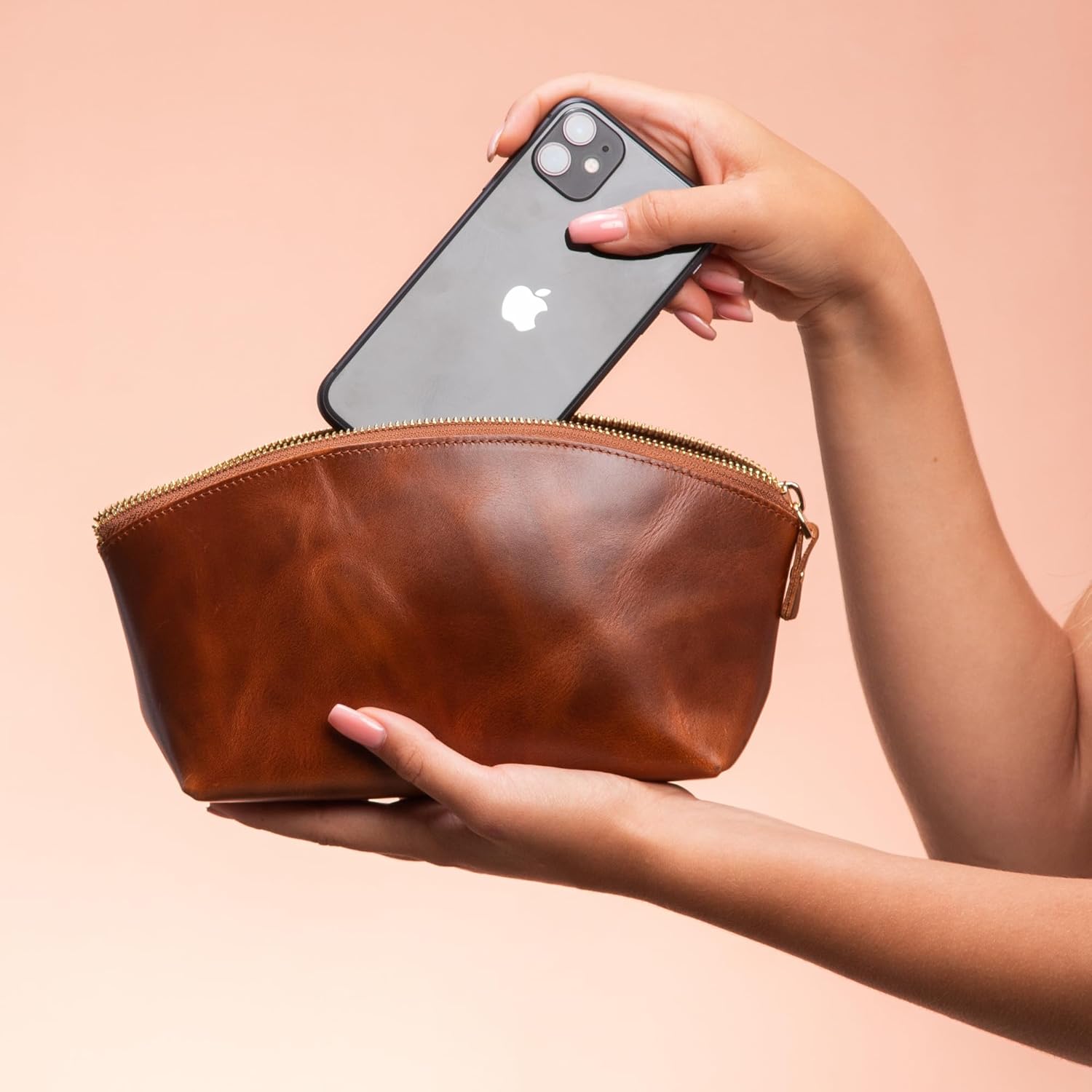 Premium Leder Kosmetiktasche Avanza Braun