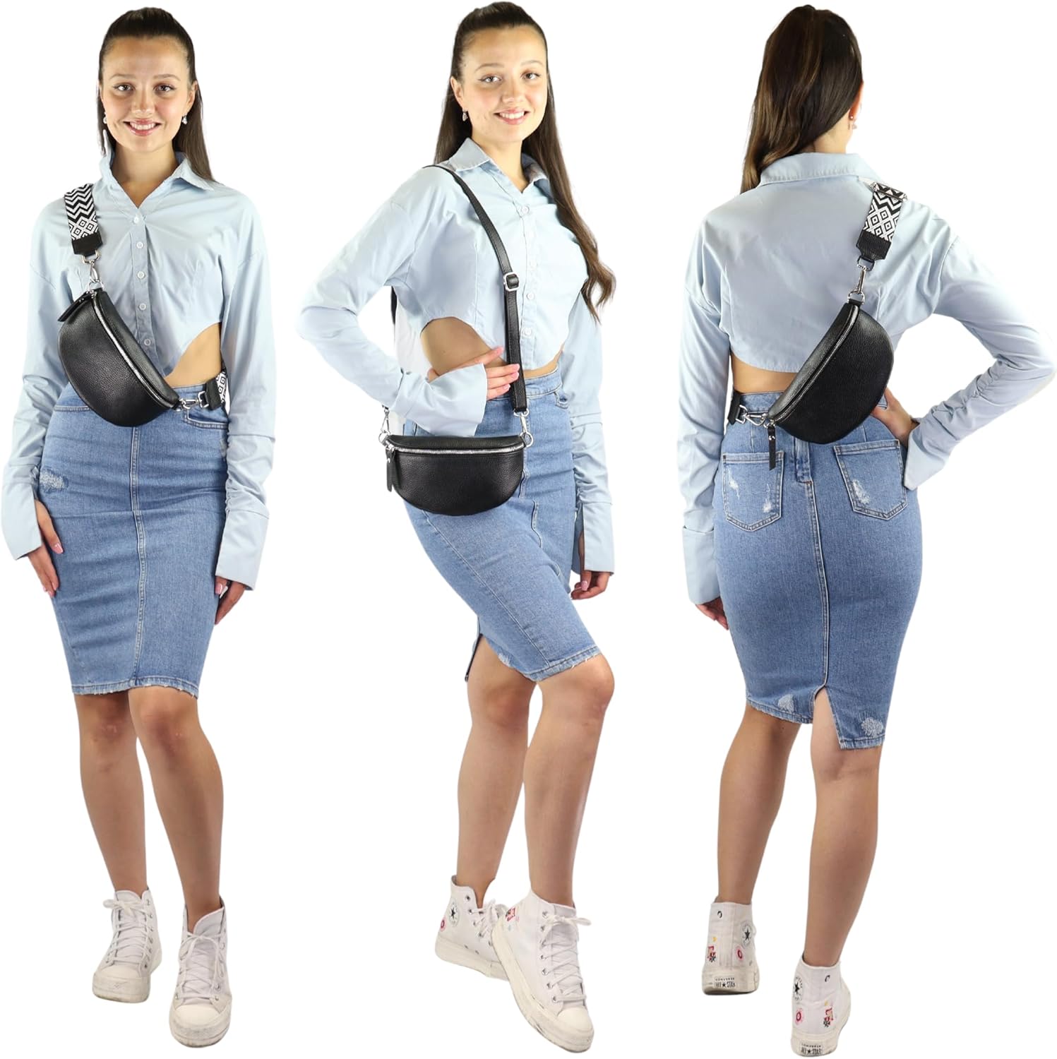 Premium Echtleder Damen Bauchtaschen Schwarz