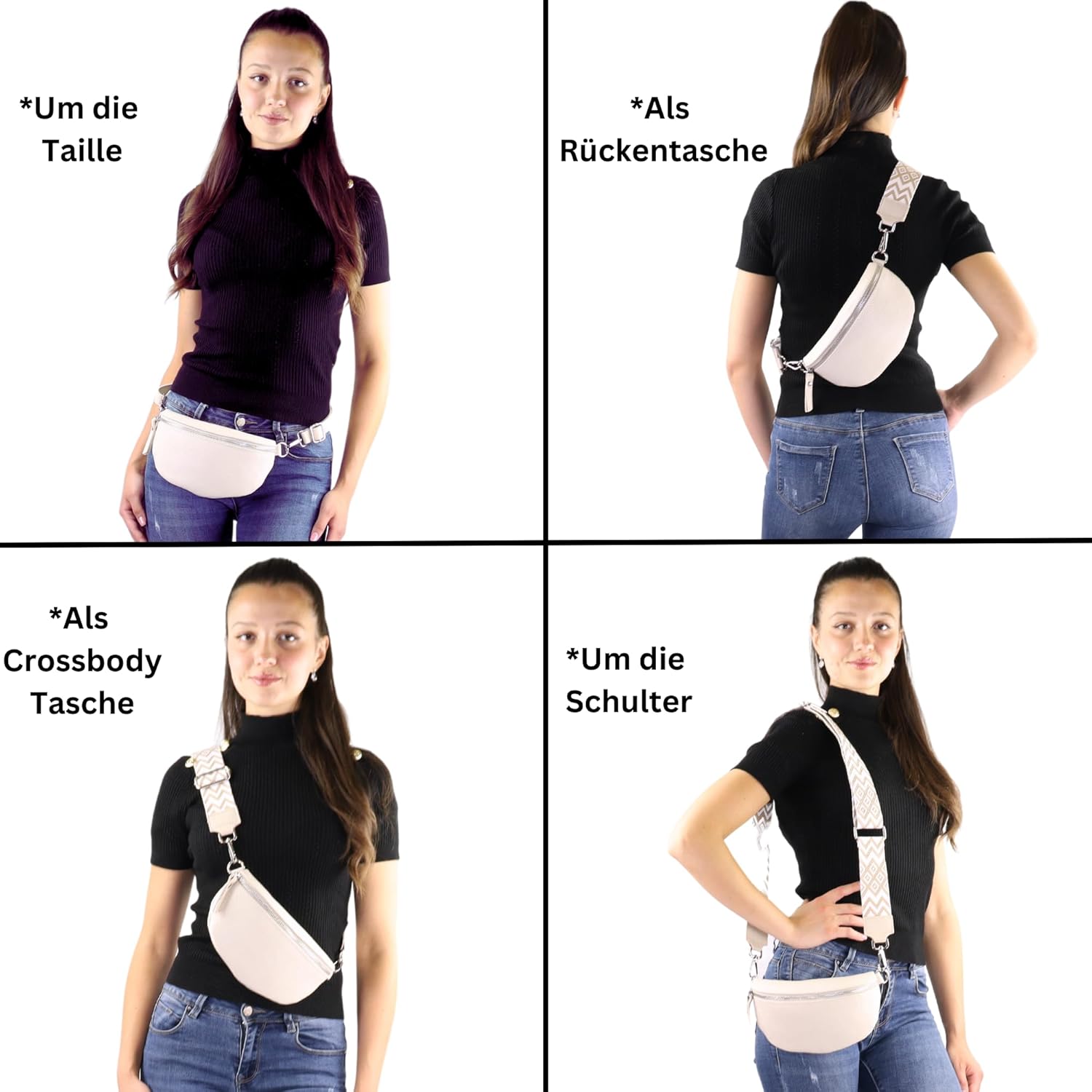 Premium Echtleder Damen Bauchtaschen creme