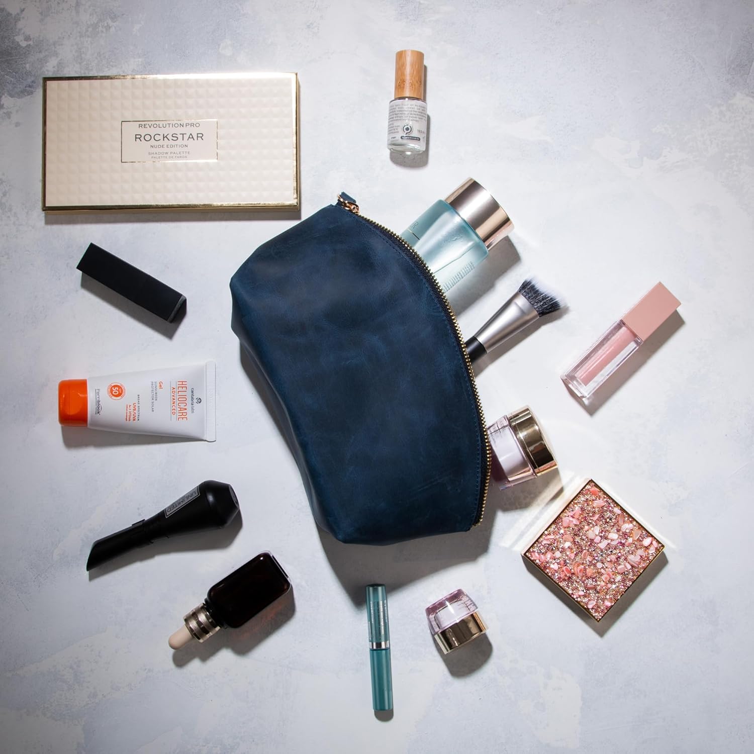 Premium Leder Kosmetiktasche  Navy