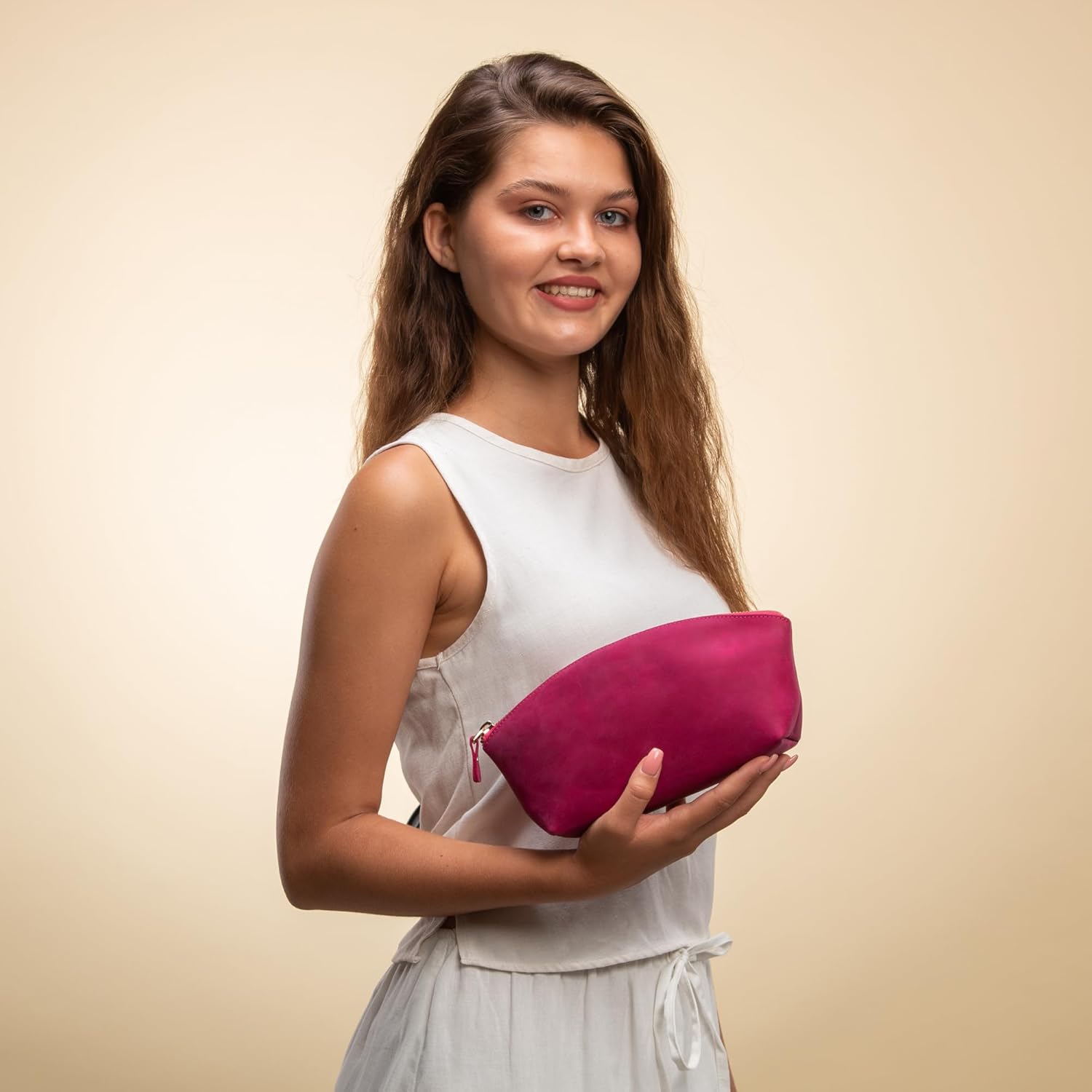 Premium Leder Kosmetiktasche Fuschia