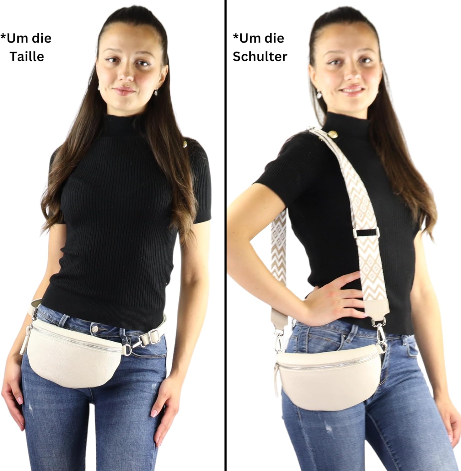 Premium Echtleder Damen Bauchtaschen creme