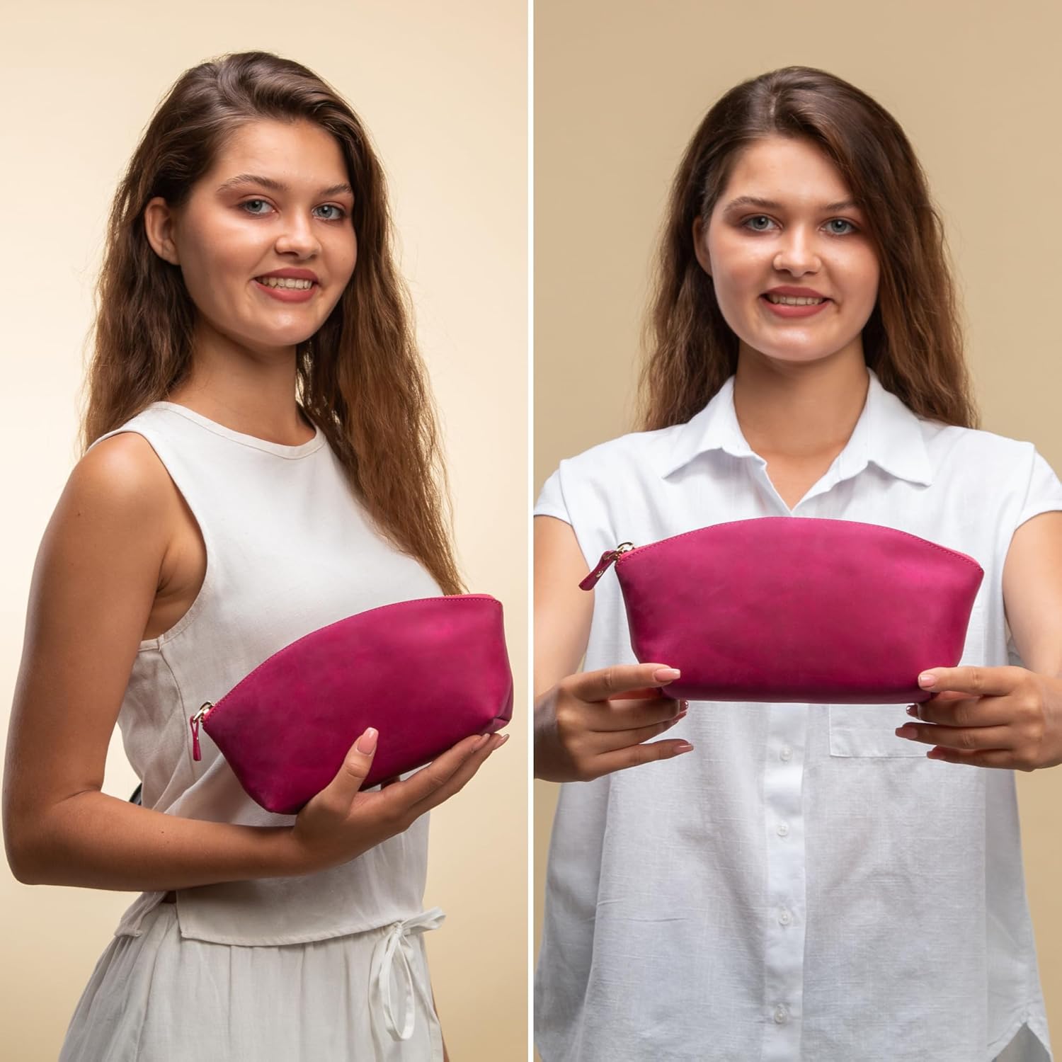 Premium Leder Kosmetiktasche Fuschia