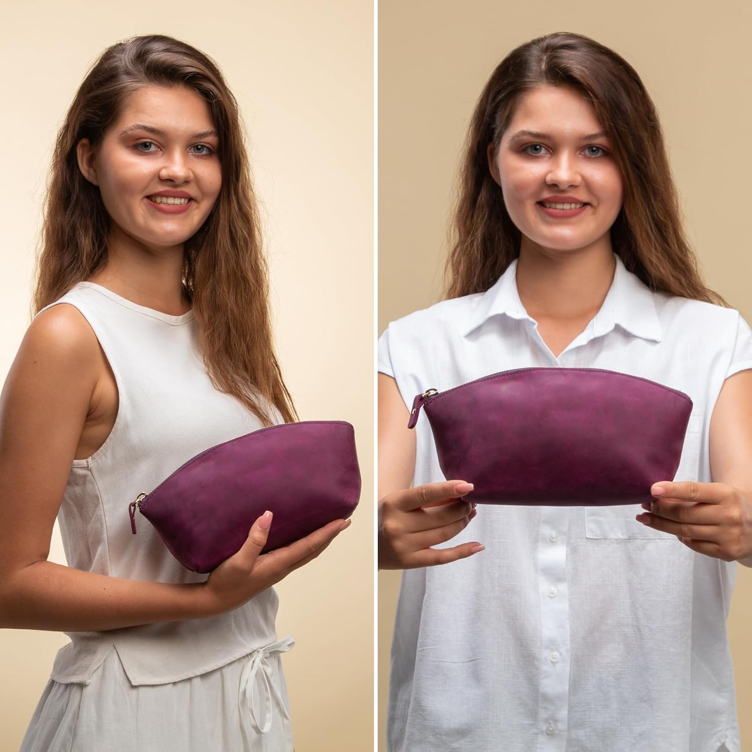 Premium Leder Kosmetiktasche Lila