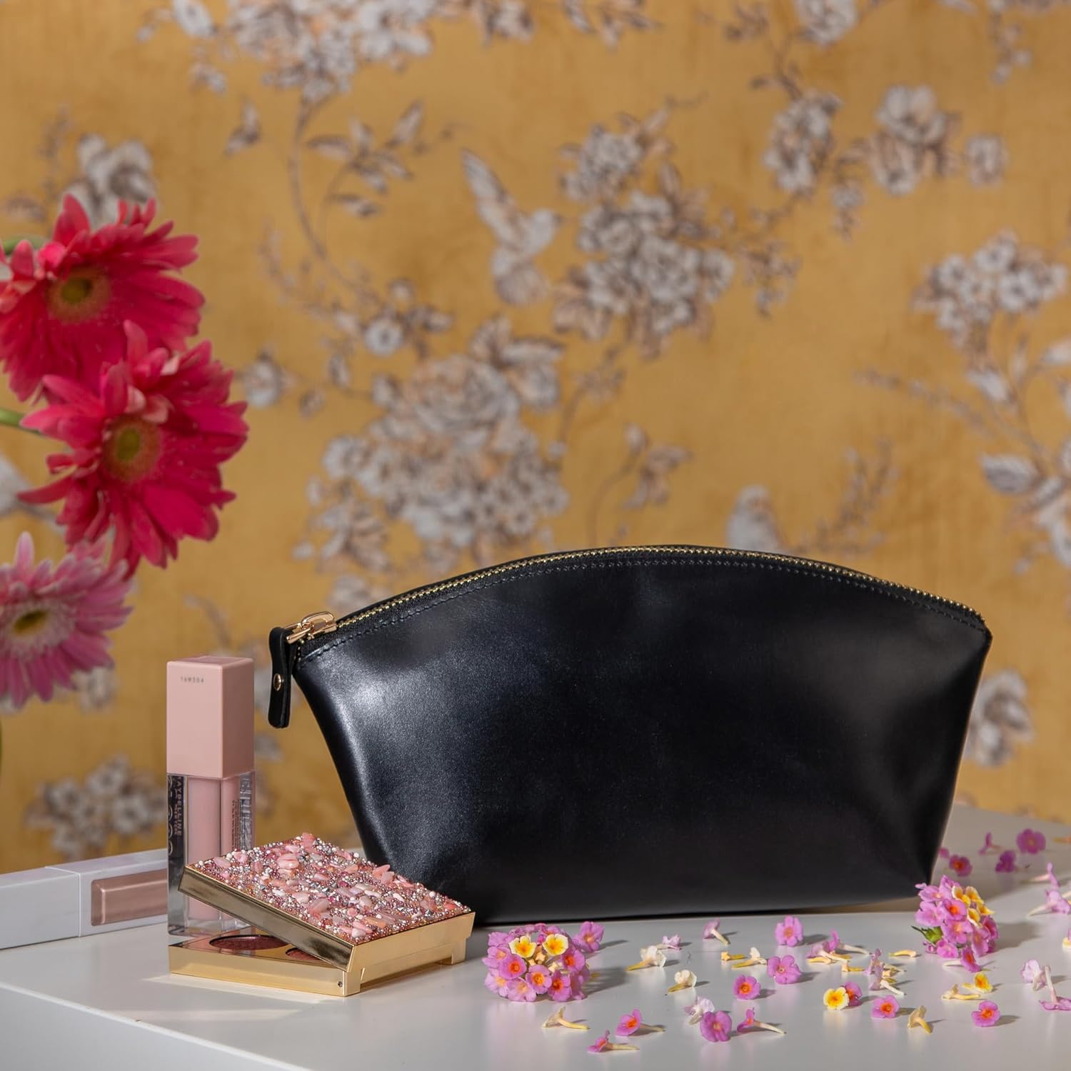 Premium Leder Kosmetiktasche Avanza Schwarz