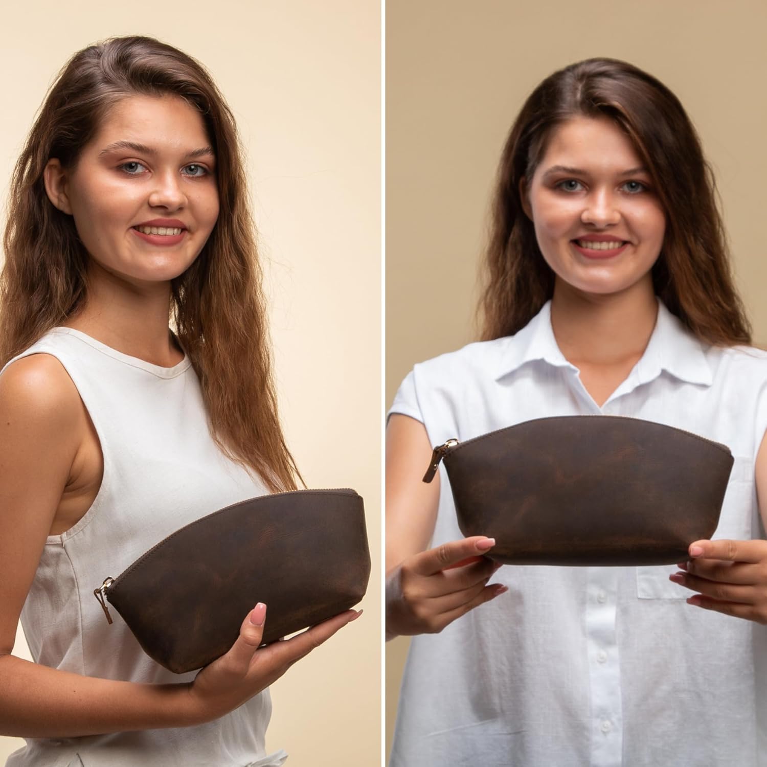 Premium Leder Kosmetiktasche Dark Tobacco