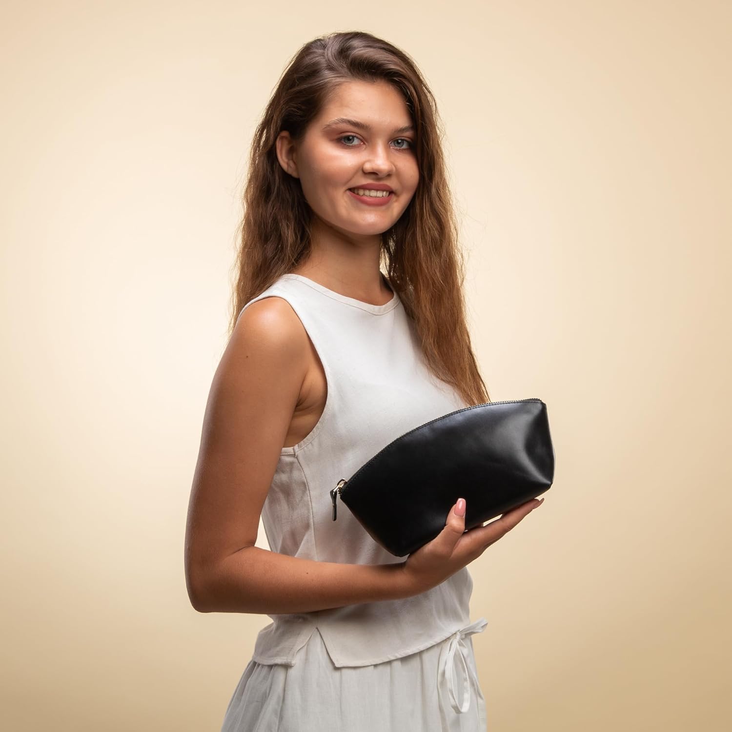 Premium Leder Kosmetiktasche Avanza Schwarz