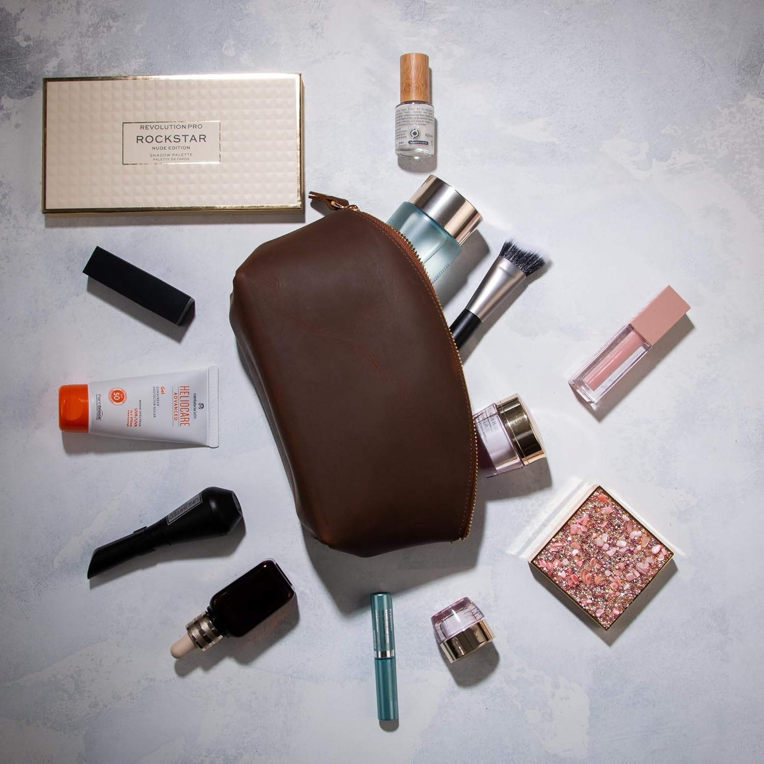 Premium Leder Kosmetiktasche Hazelnut