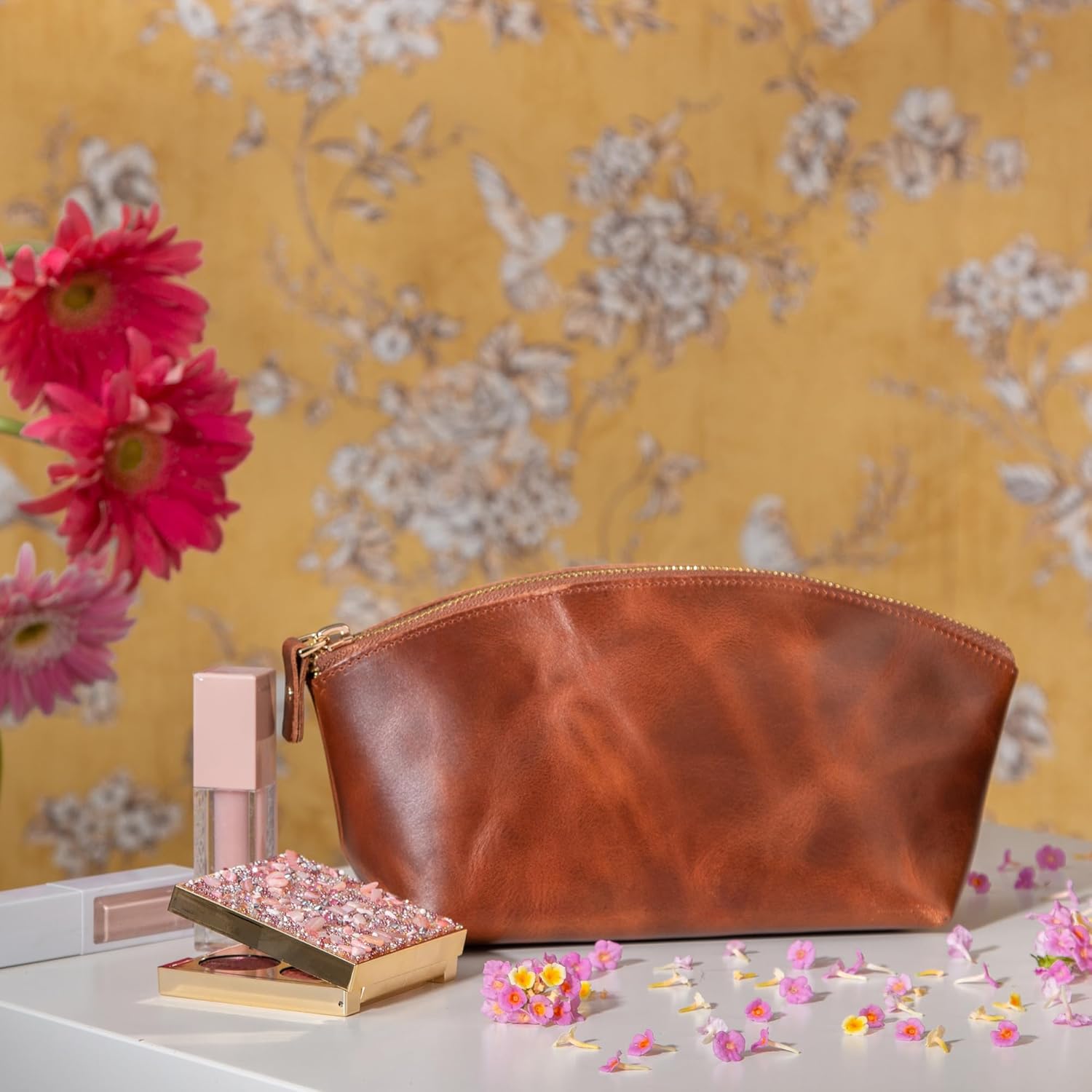 Premium Leder Kosmetiktasche Avanza Braun