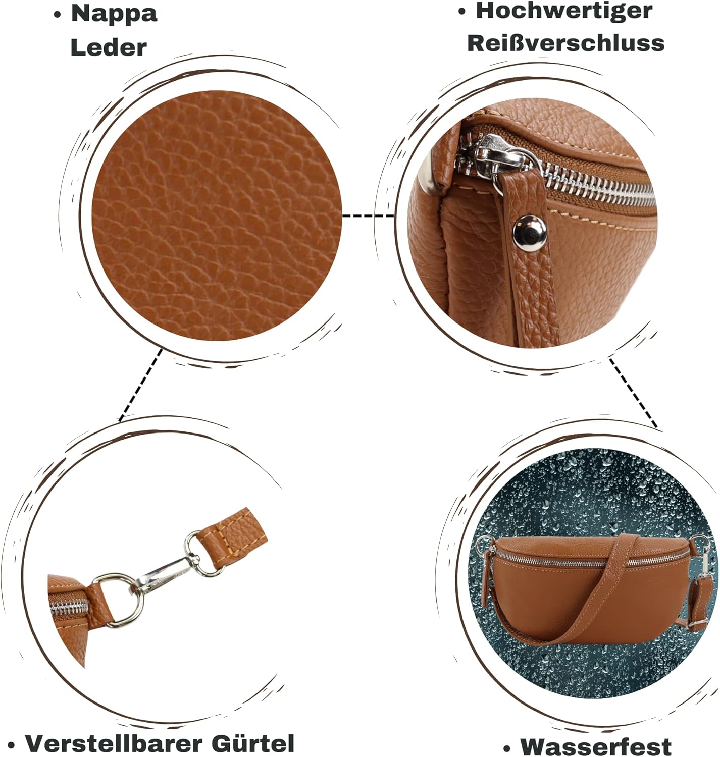 Premium Echtleder Damen Bauchtaschen Braun