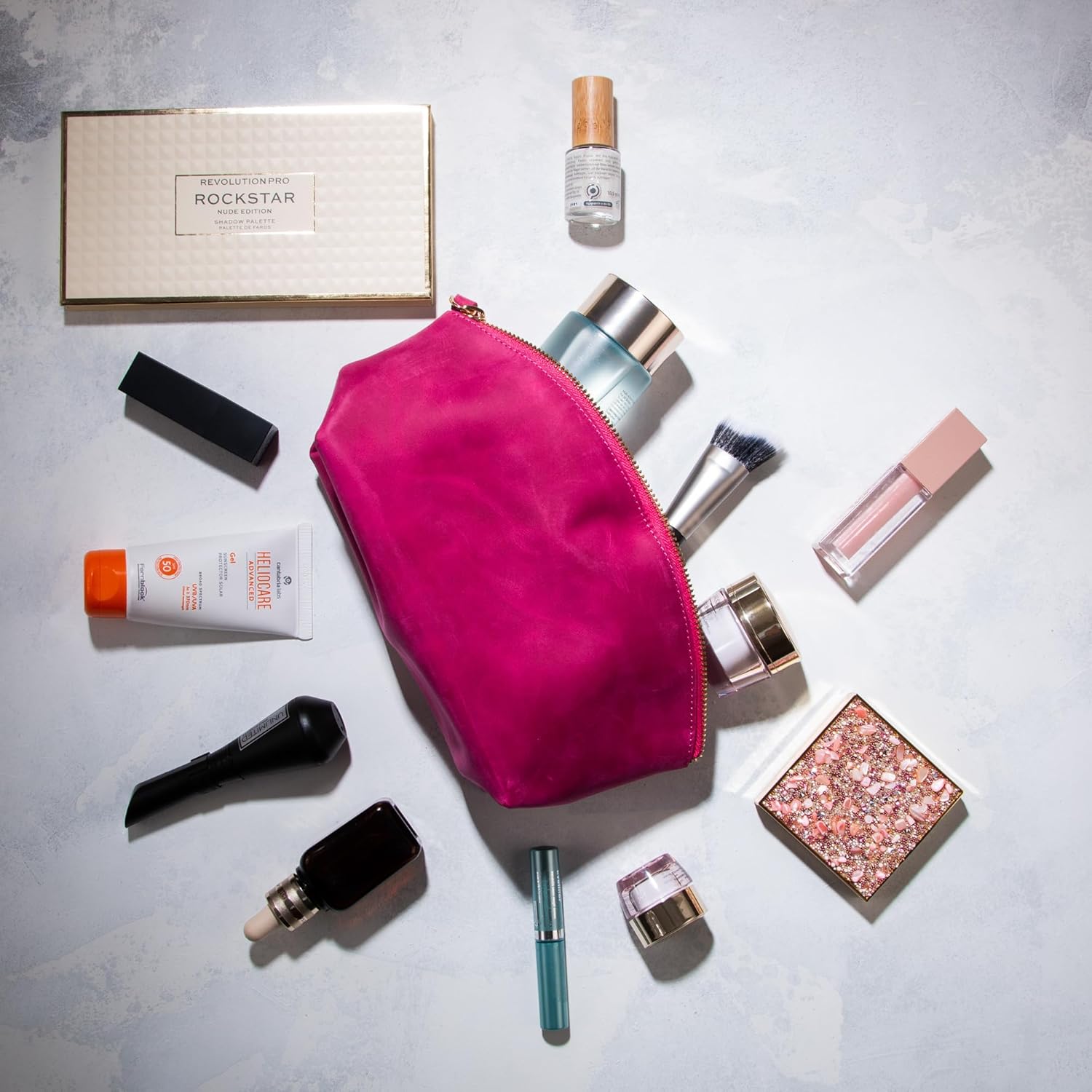 Premium Leder Kosmetiktasche Fuschia