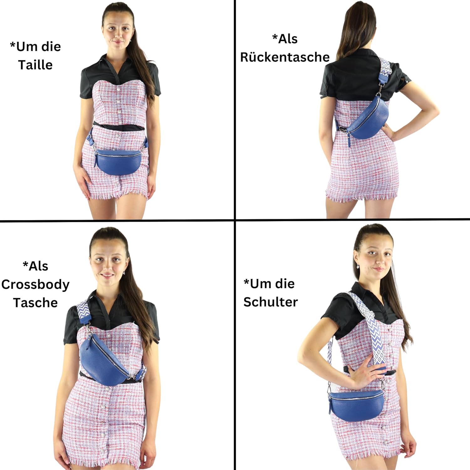 Premium Echtleder Damen Bauchtaschen Blau