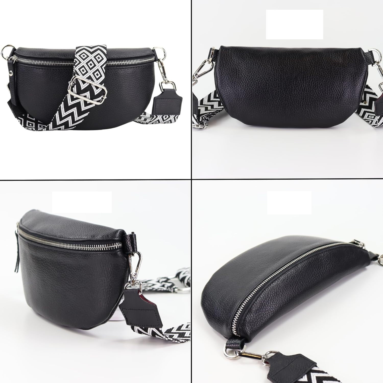 Premium Echtleder Damen Bauchtaschen Schwarz