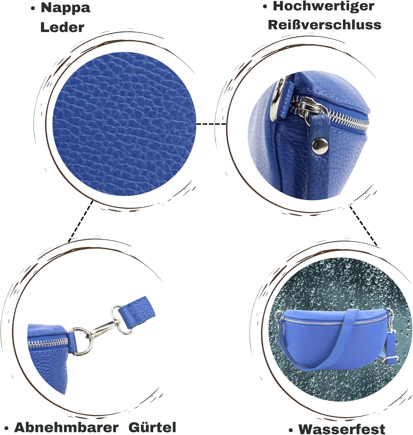 Premium Echtleder Damen Bauchtaschen Blau