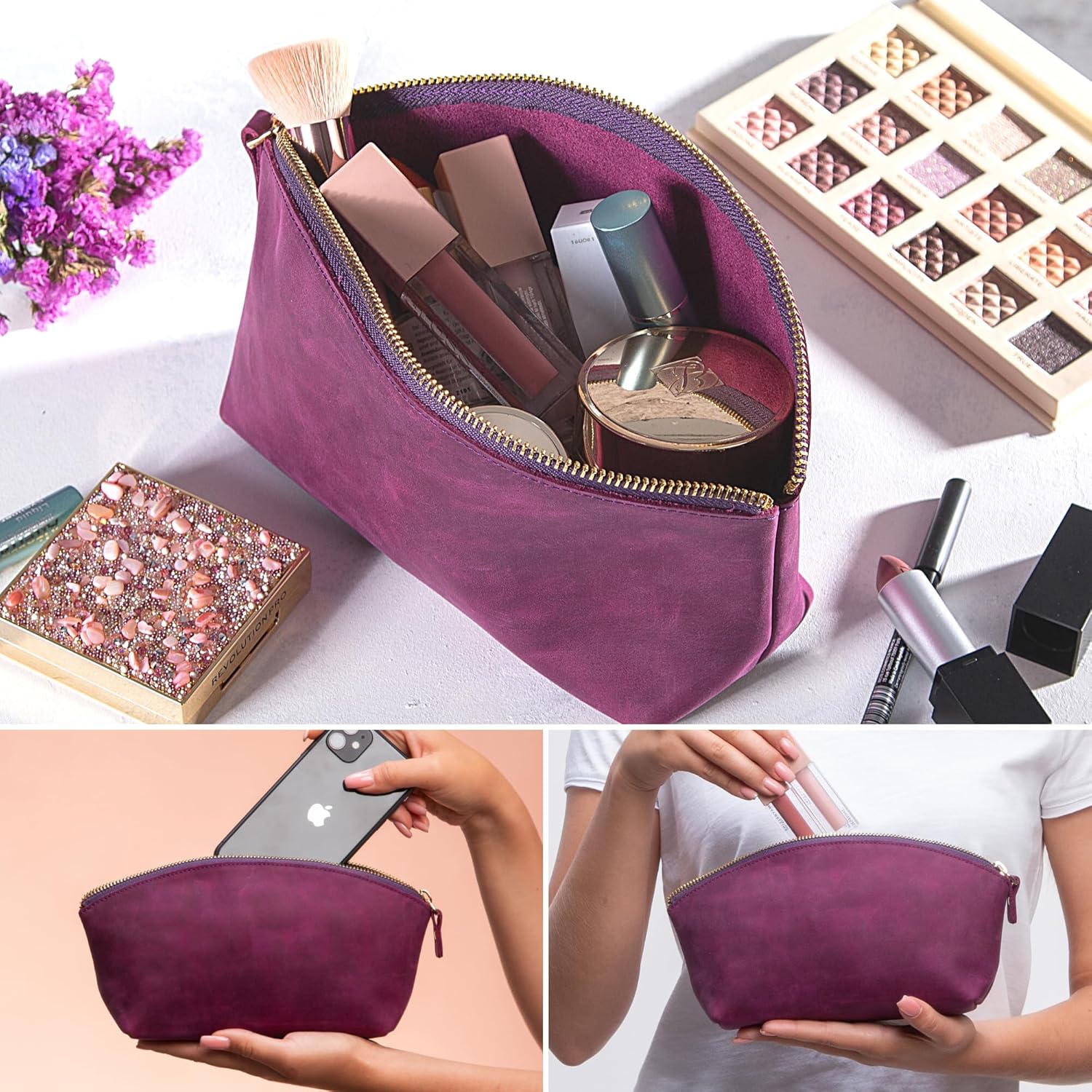 Premium Leder Kosmetiktasche Lila